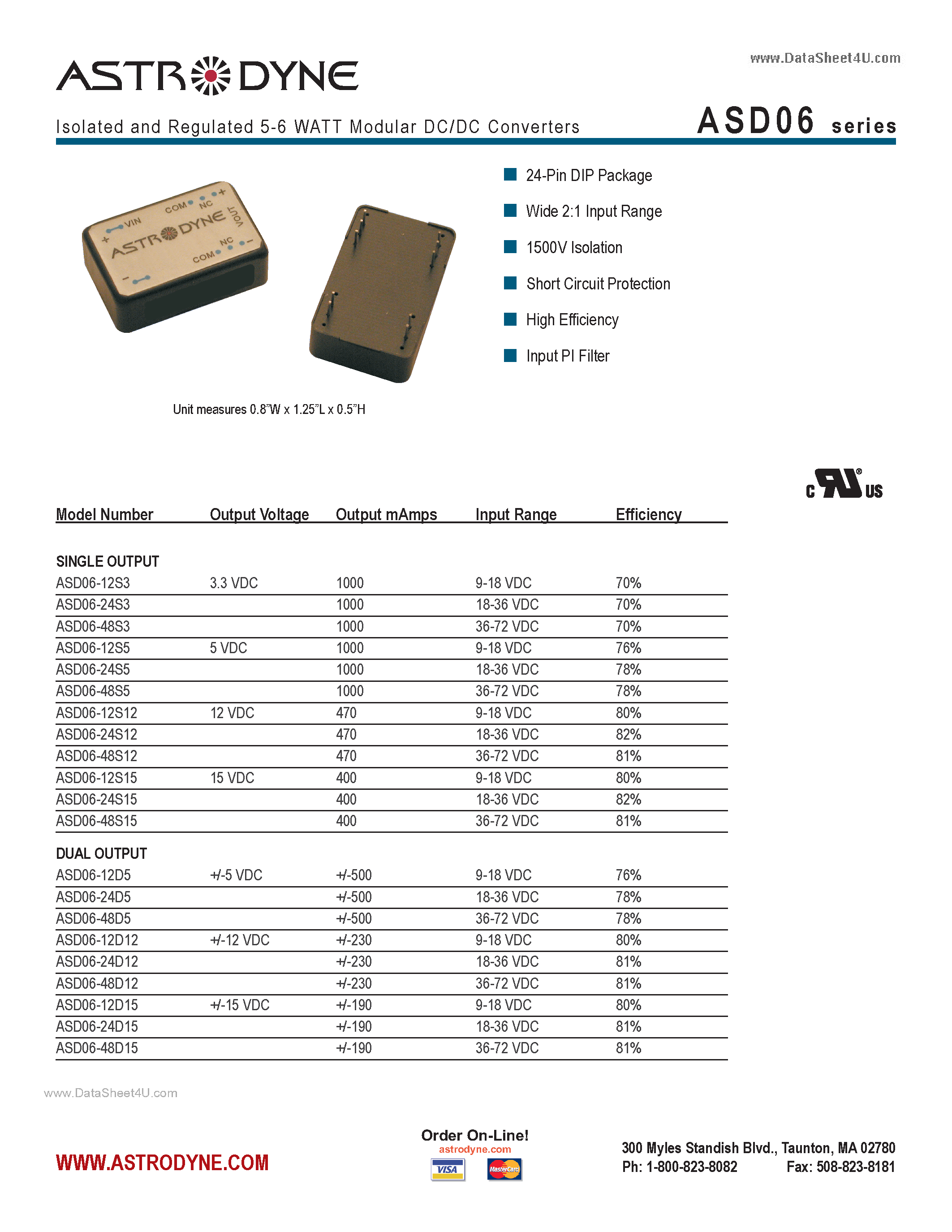 Datasheet ASD06 page 1 Datasheet ASD06 - Isolated and Regulated 5-6 WATT Modular DC/DC Converters page 1
