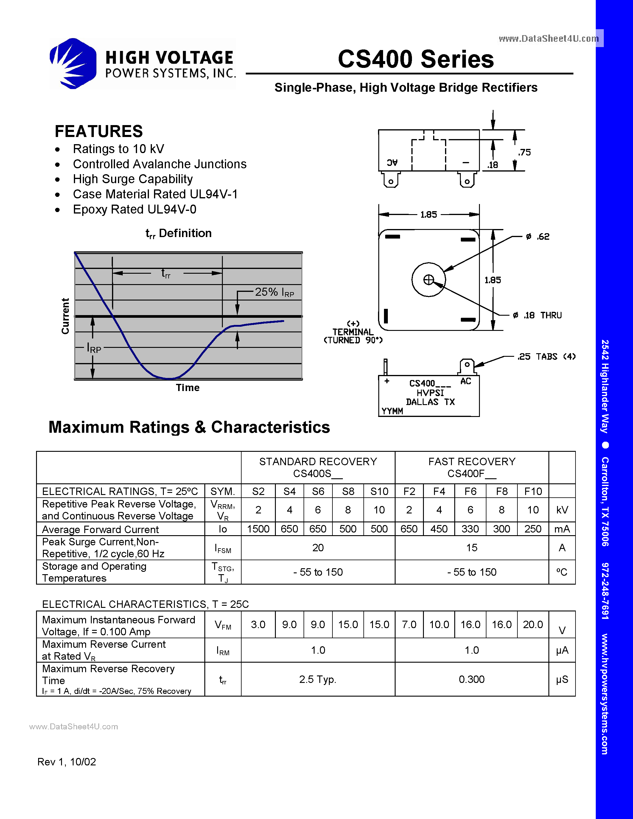 Даташит на микросхему CS400 страница 1 Даташит CS400 - High Voltage Bridge Rectifiers страница 1