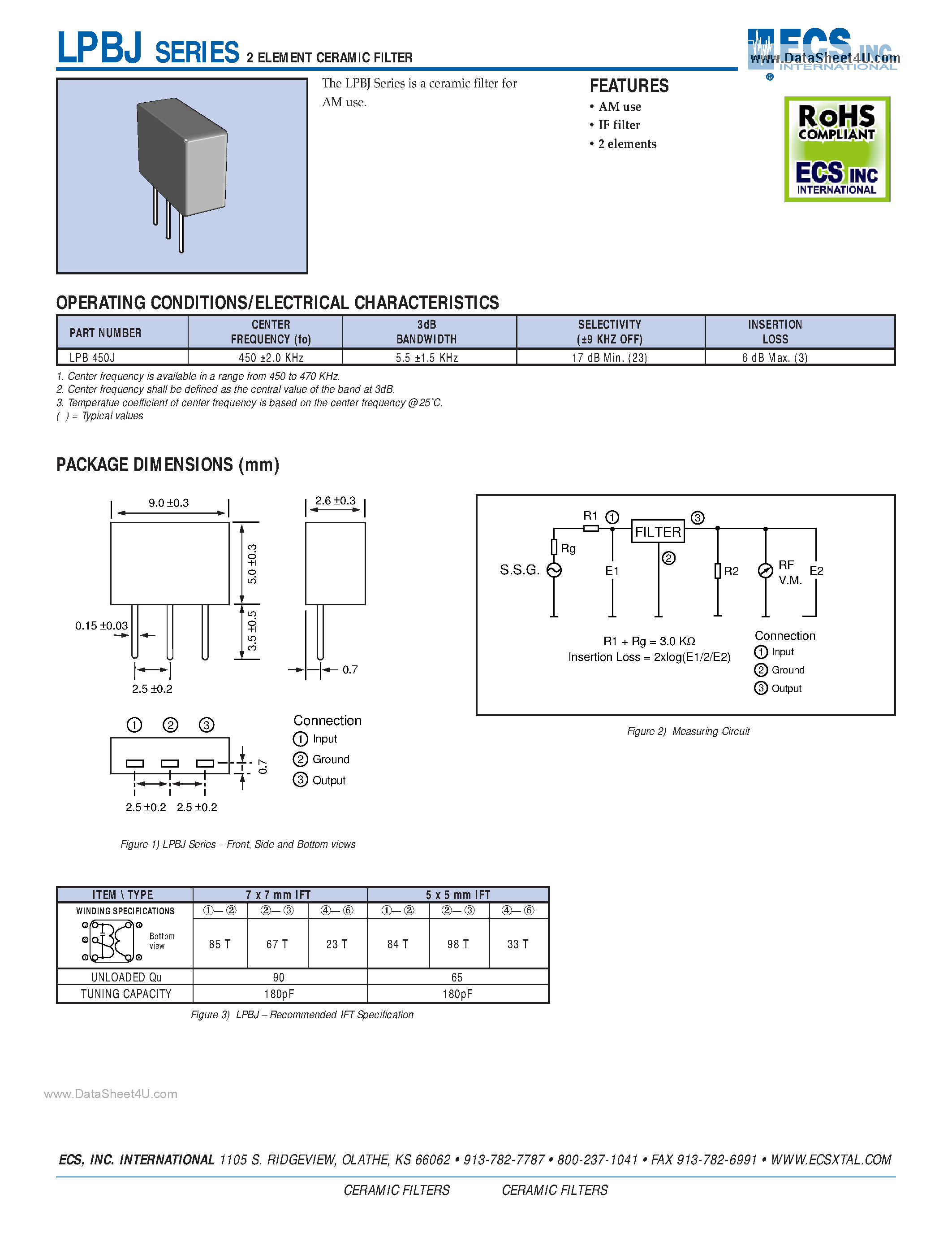 Datasheet LPBJ - 2 ELEMENT CERAMIC FILTER page 1