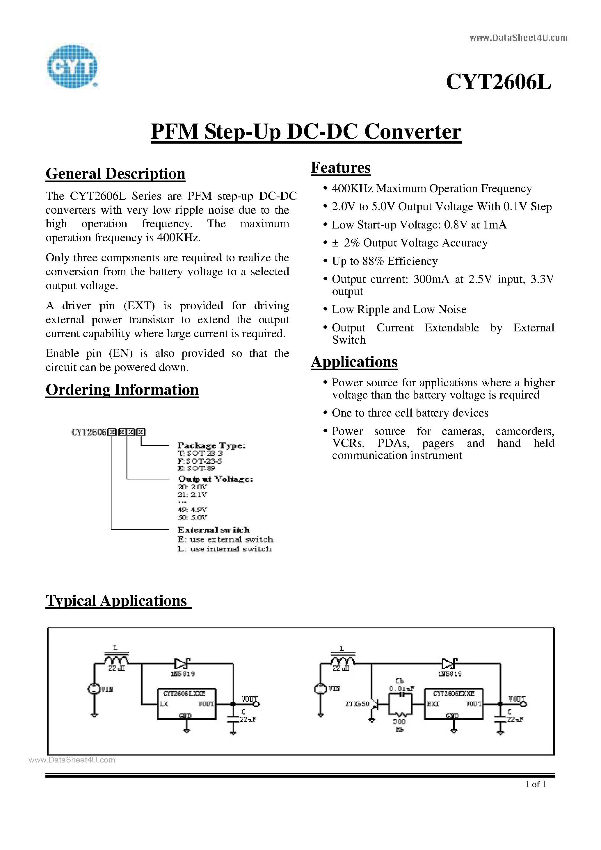 Даташит CYT2606L - PFM Step-Up DC-DC Converter страница 1