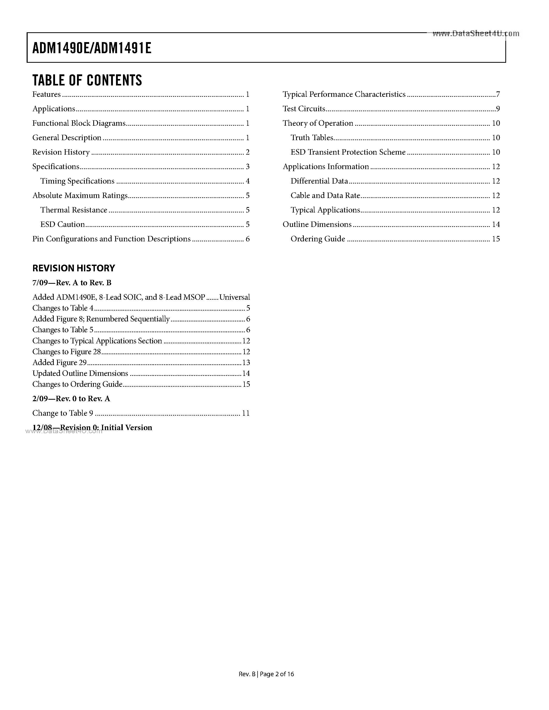 Даташит на микросхему ADM1490E страница 2 Даташит ADM1490E - (ADM1490E / ADM1491E) Full-Duplex RS-485 Transceivers страница 2