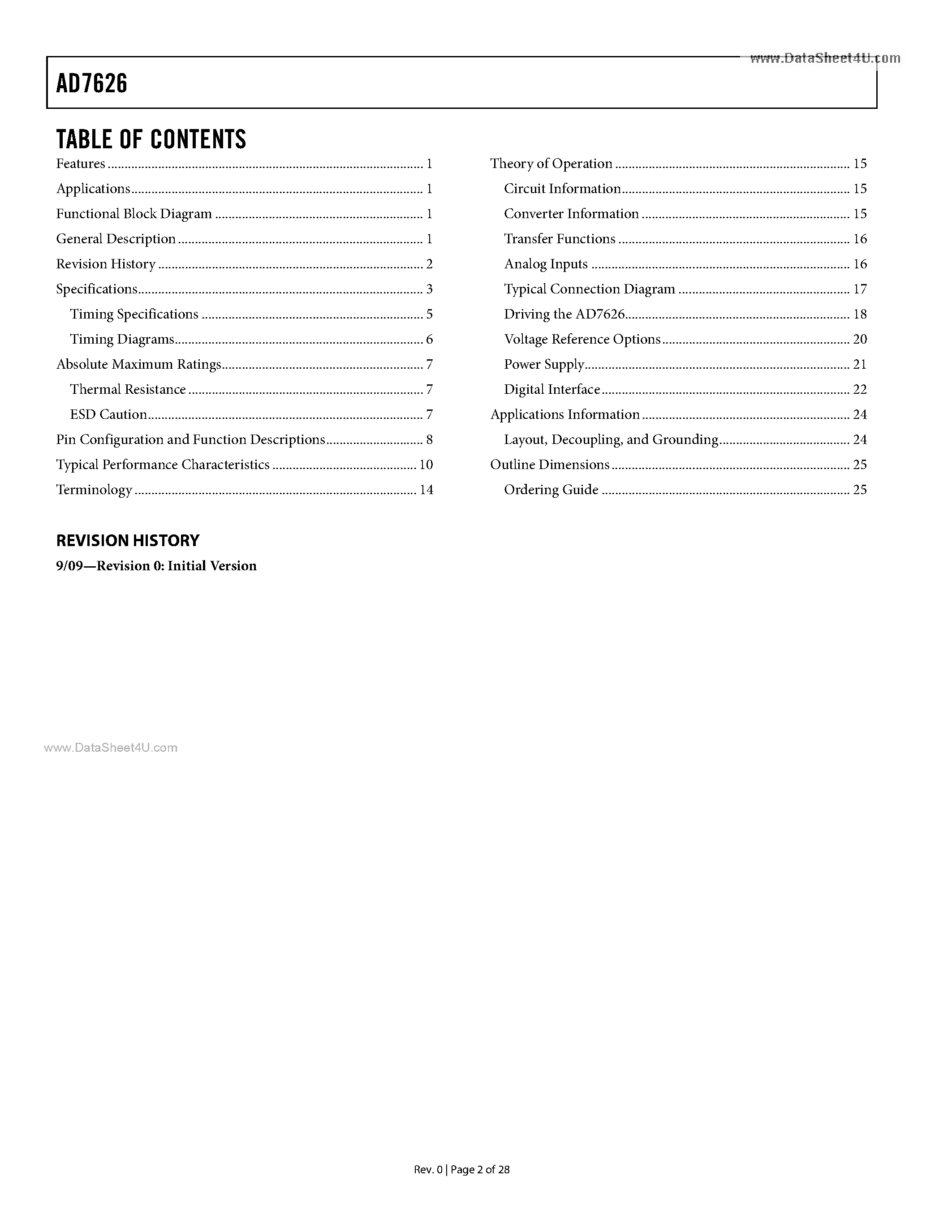 Datasheet AD7626 - PulSAR Differential ADC page 2