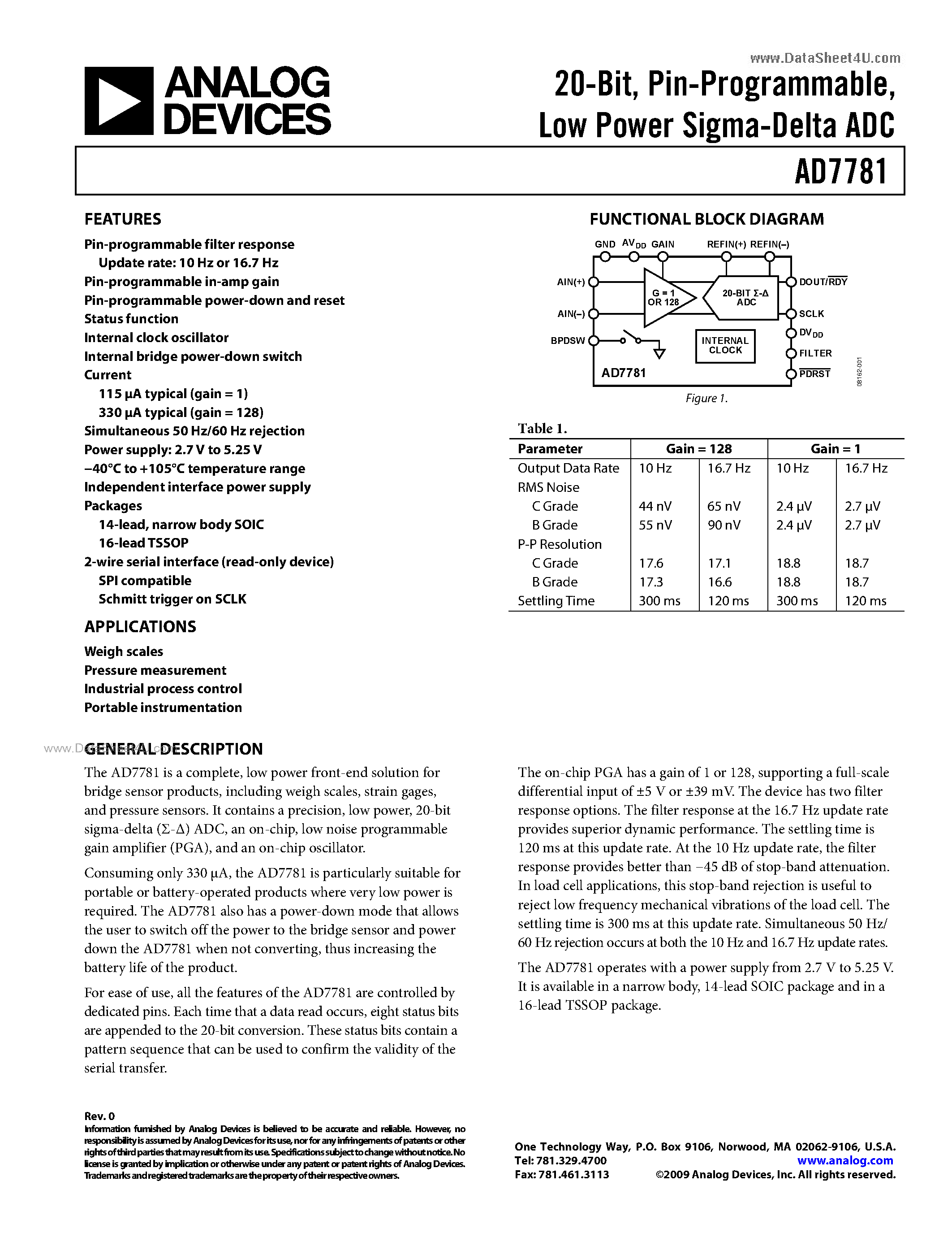 Datasheet AD7781 - Low Power Sigma-Delta ADC page 1