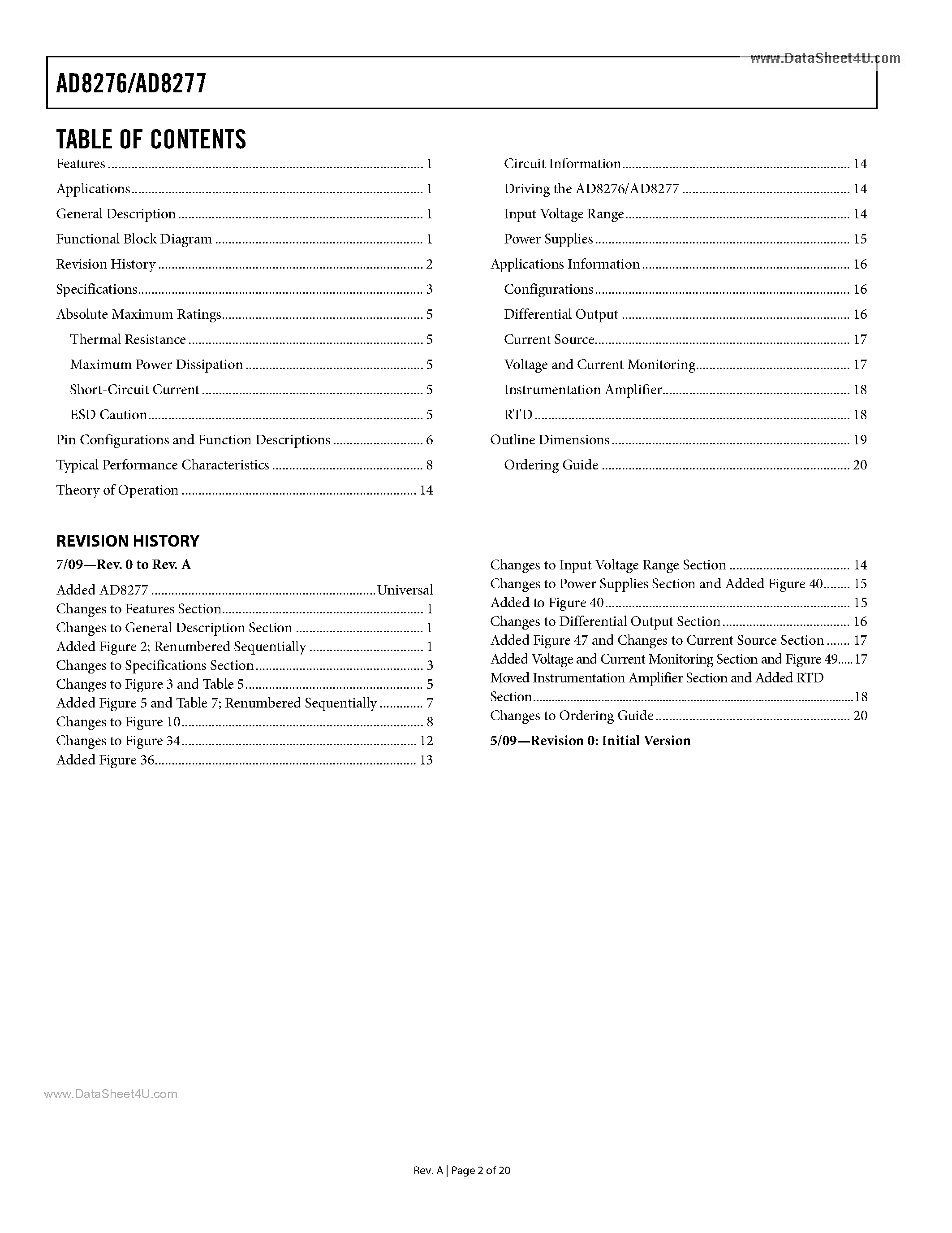 Даташит AD8276 - (AD8276 / AD8277) Low Cost Unity-Gain Difference Amplifiers страница 2