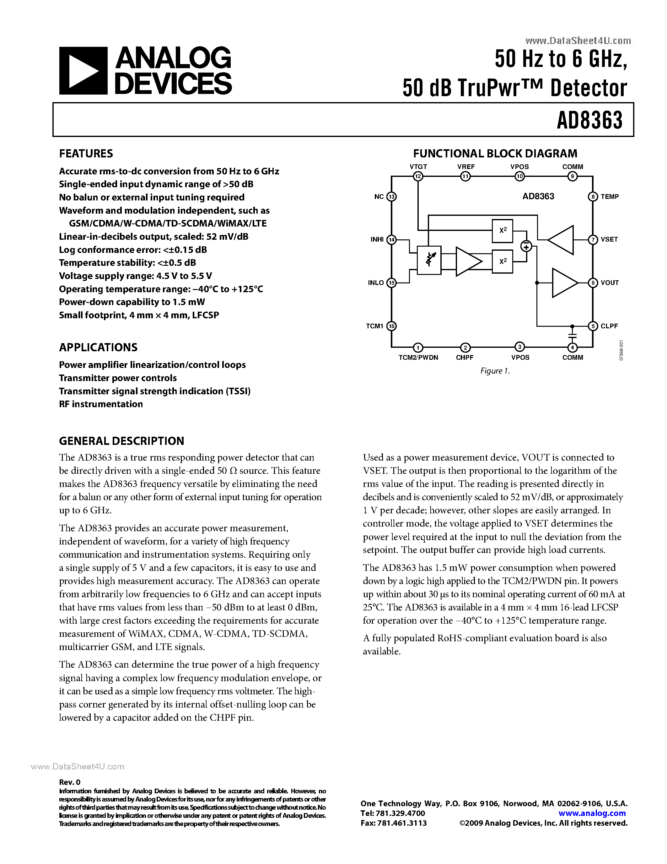 Datasheet AD8363 - Detector page 1