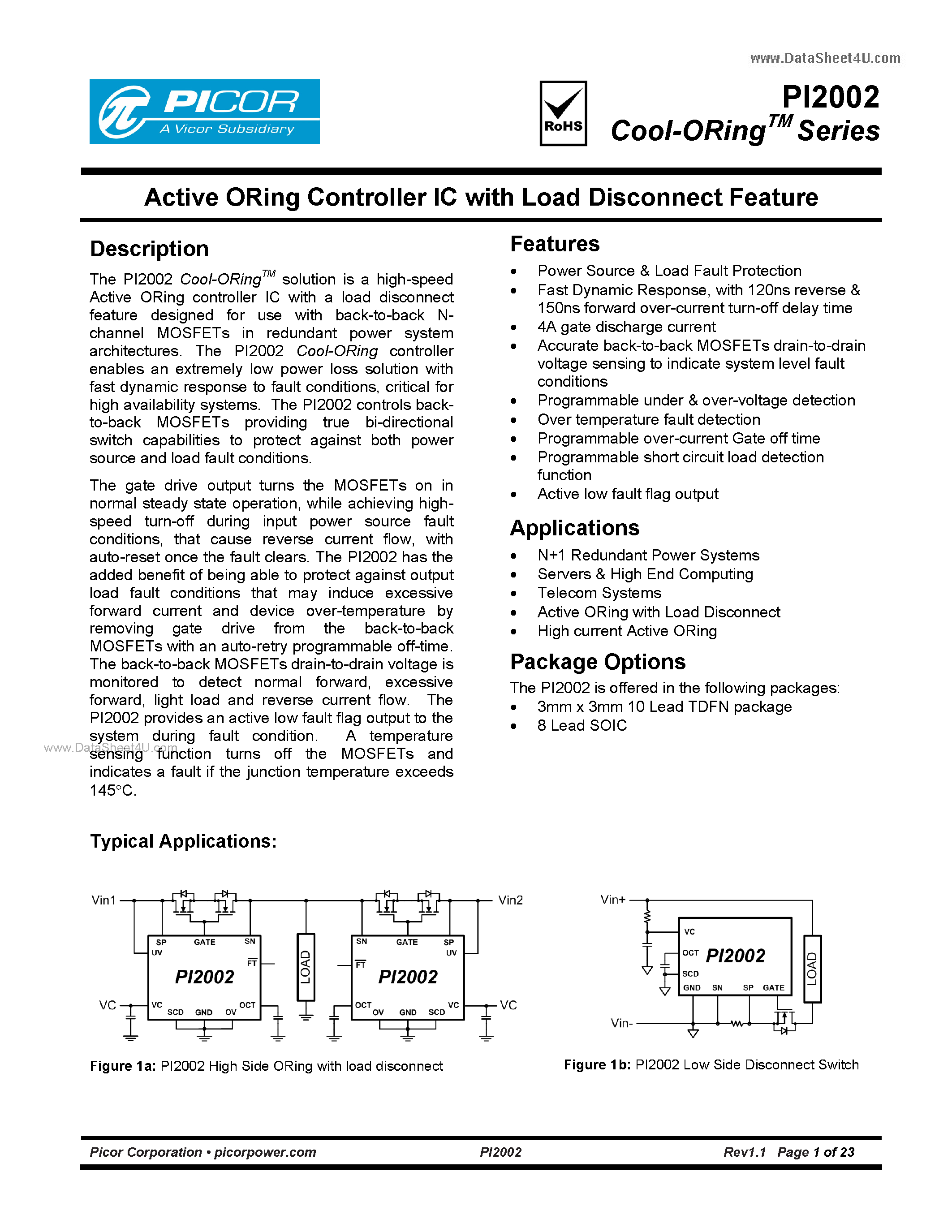 Даташит PI2002 - Active ORing Controller IC страница 1
