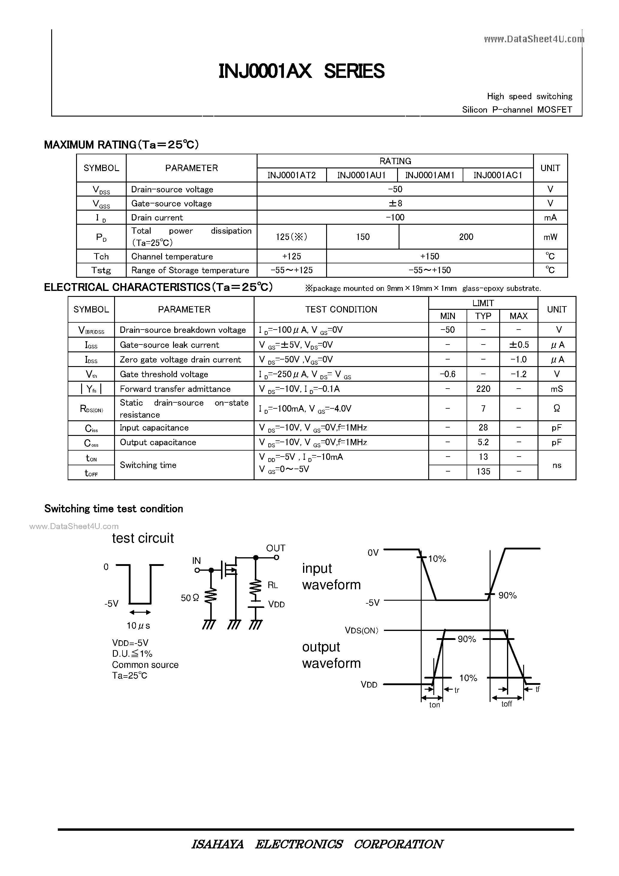 Datasheet INJ0001Ax - Silicon P-channel MOSFET page 2