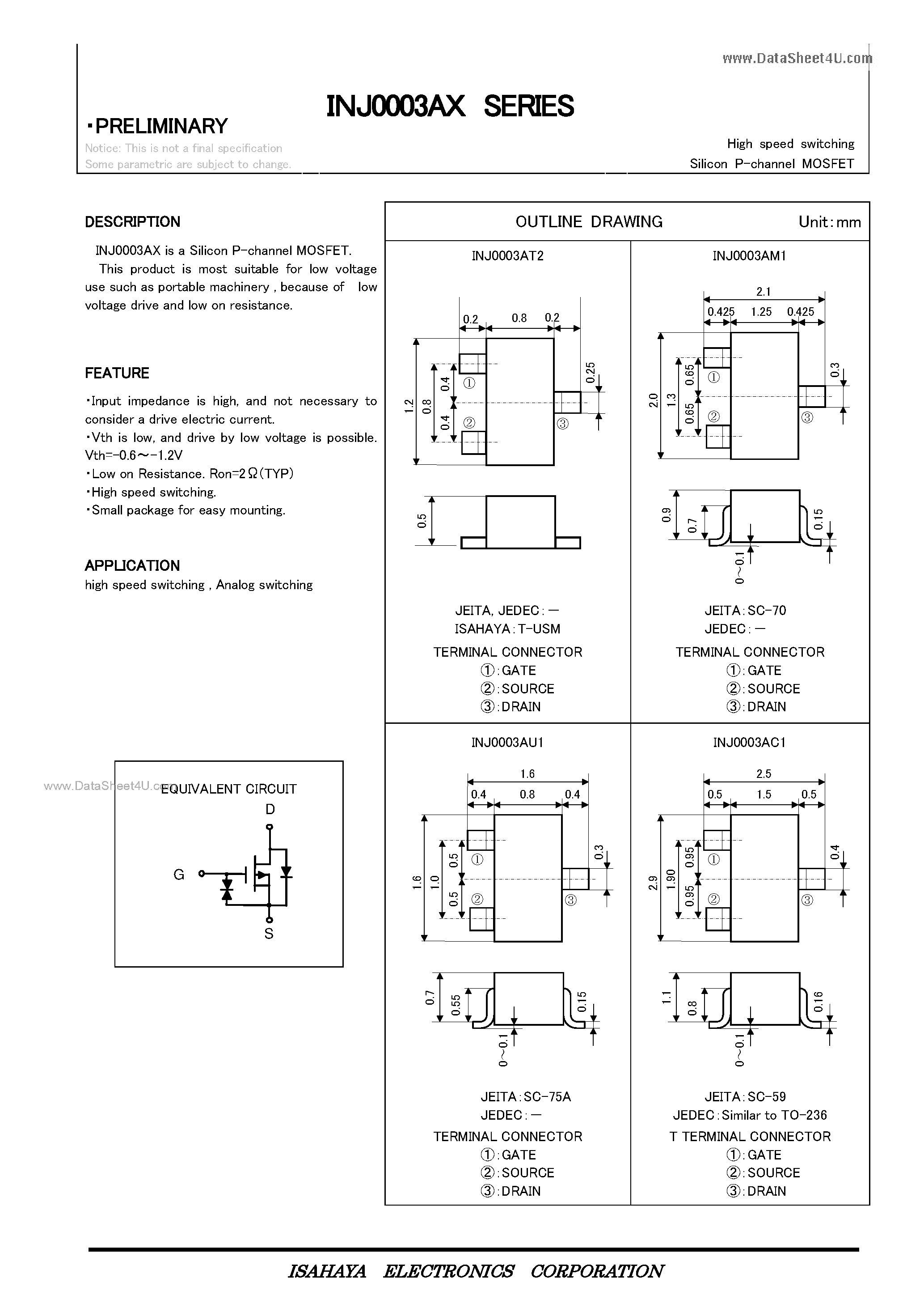 Datasheet INJ0003Ax page 1 Datasheet INJ0003Ax - Silicon P-channel MOSFET page 1