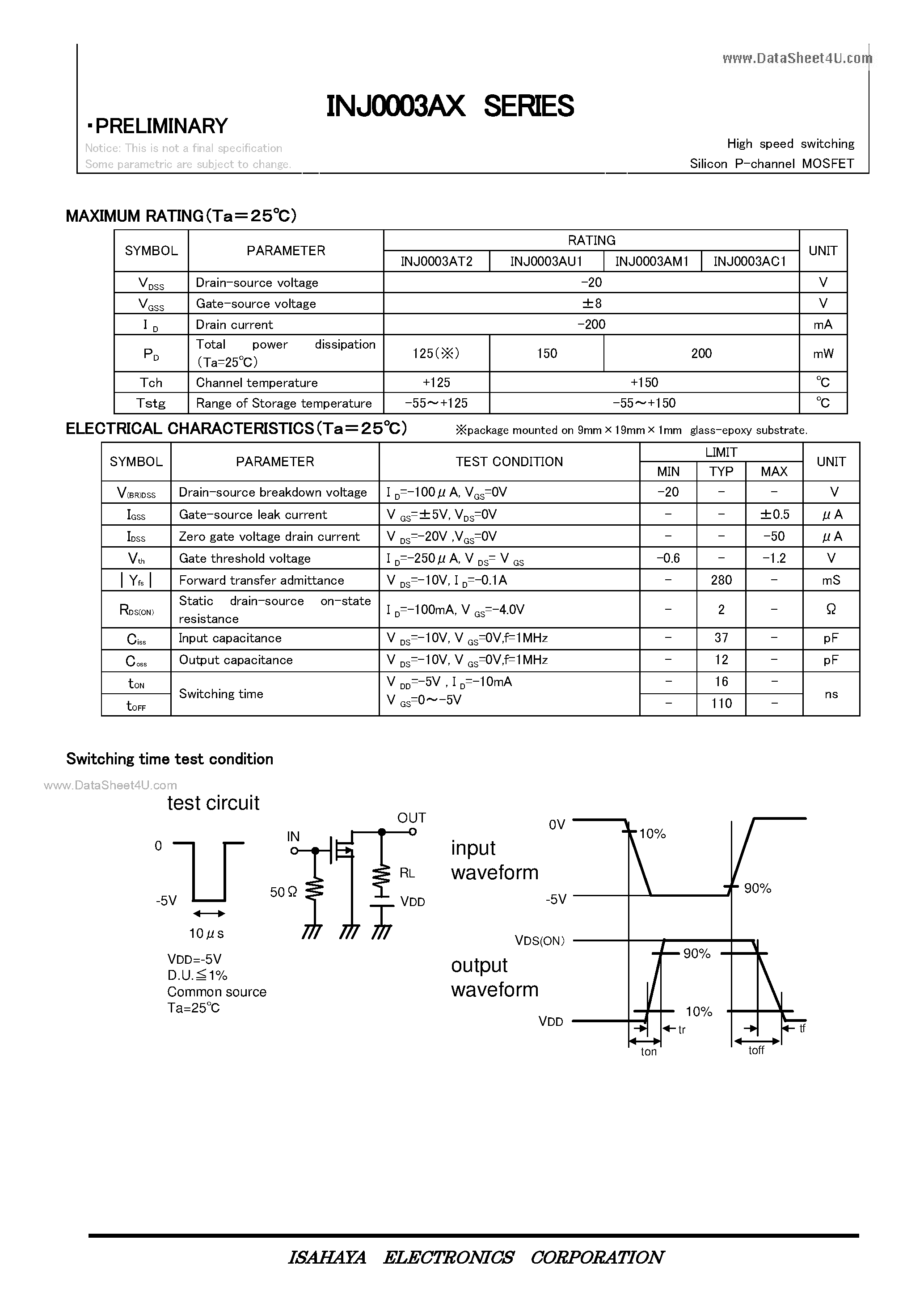 Datasheet INJ0003Ax page 2 Datasheet INJ0003Ax - Silicon P-channel MOSFET page 2