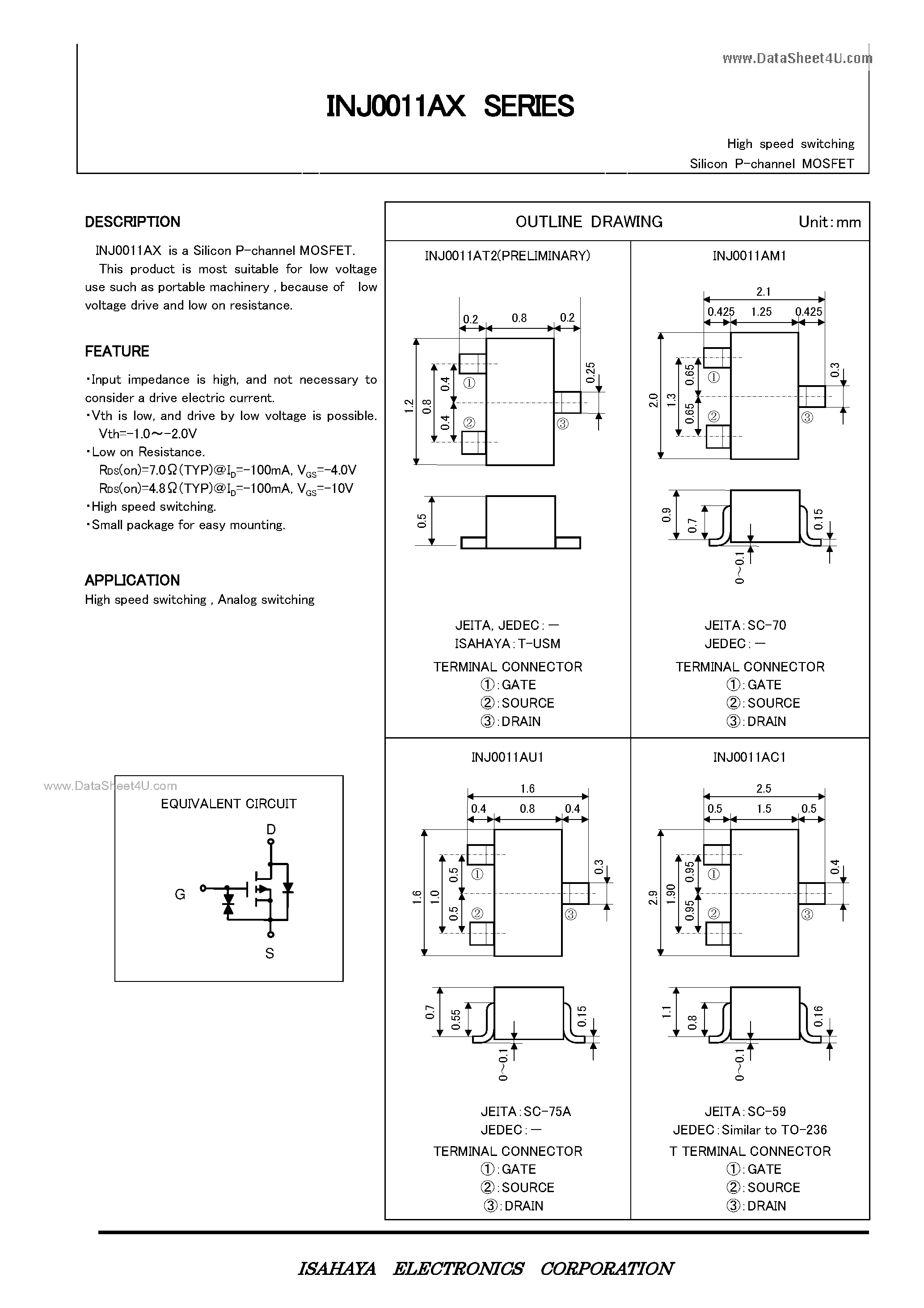 Datasheet INJ0011Ax - High speed switching Silicon P-channel MOSFET page 1