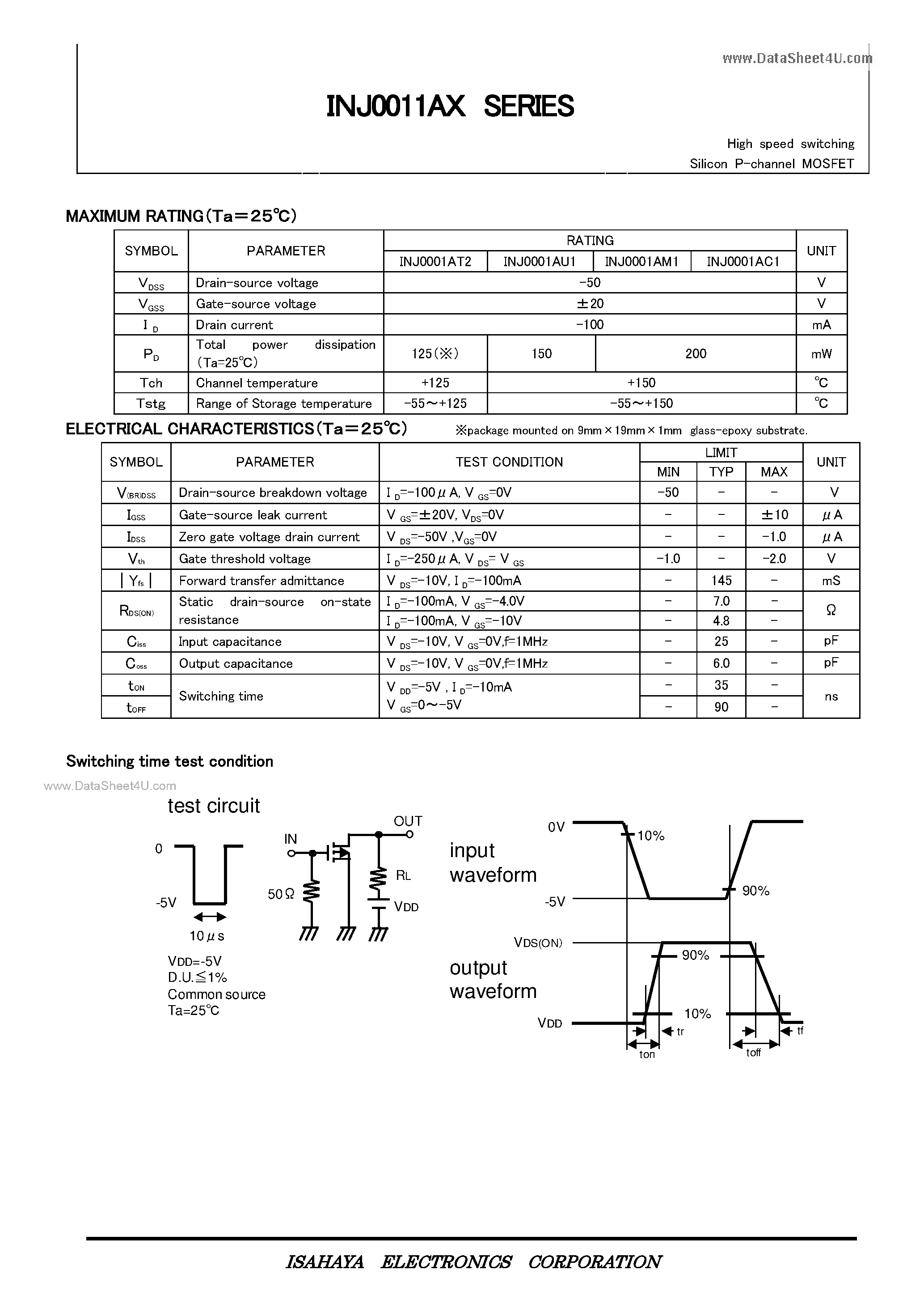 Datasheet INJ0011Ax - High speed switching Silicon P-channel MOSFET page 2