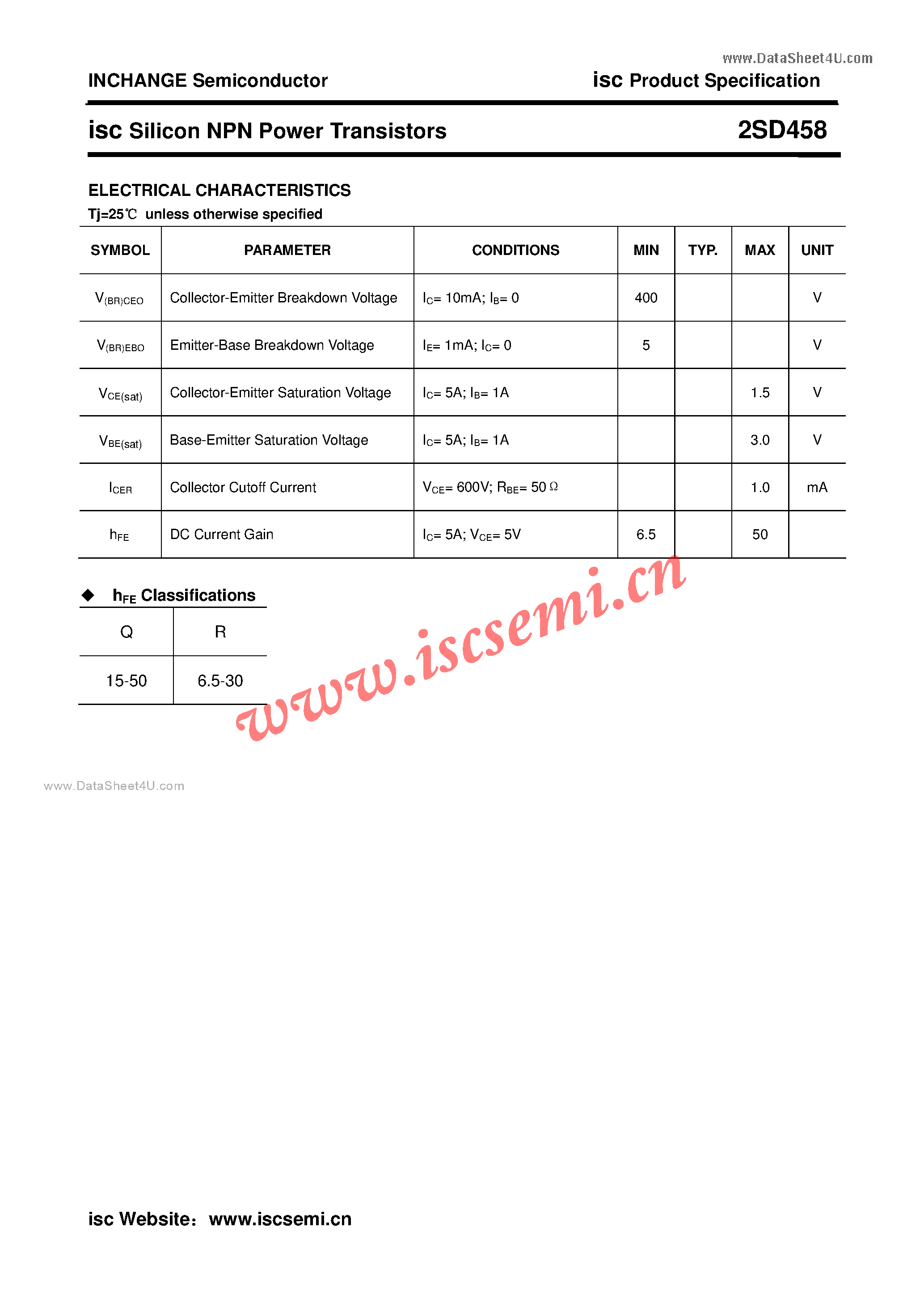 Даташит 2SD458 - Silicon NPN Power Transistors страница 2