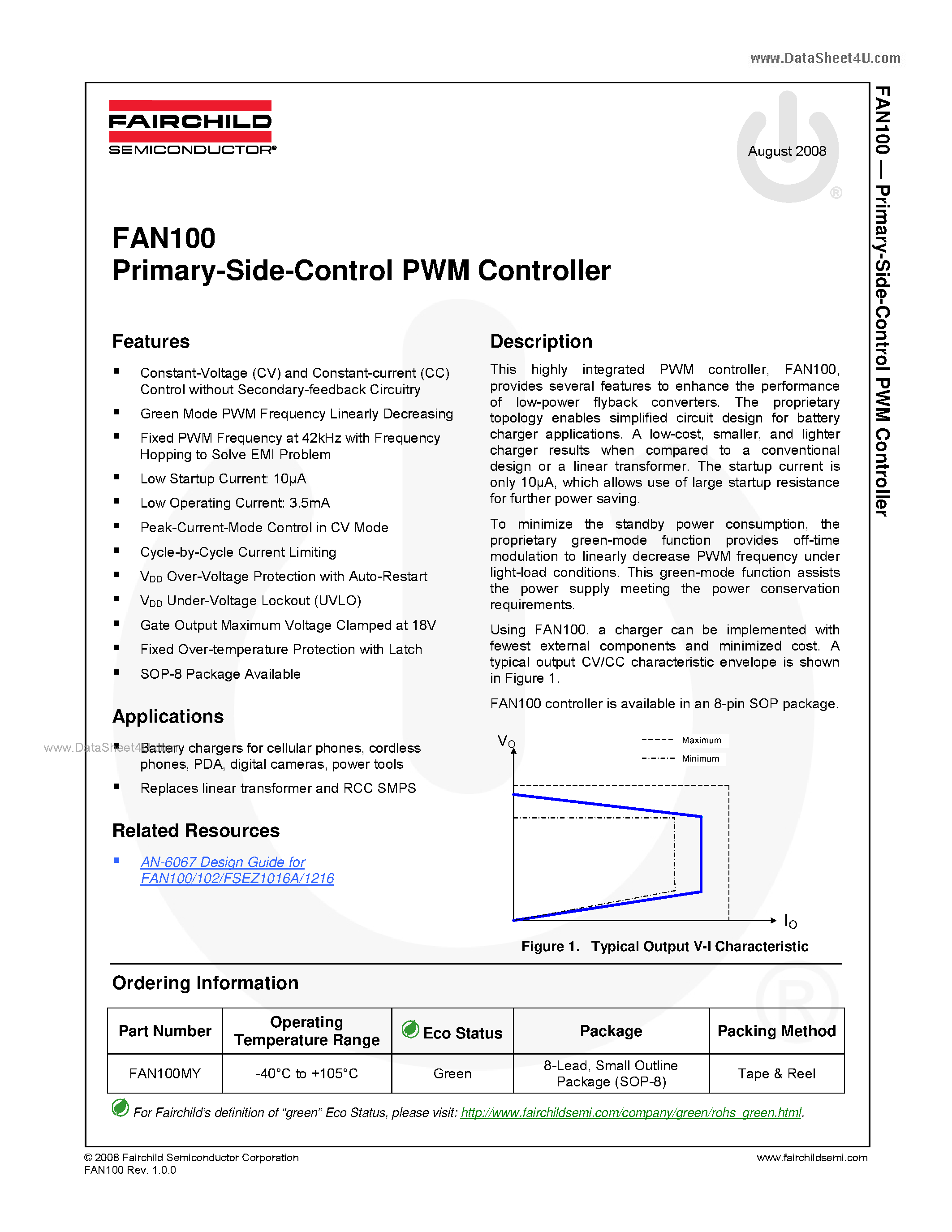 Datasheet FAN100 - Primary-Side-Control PWM Controller page 1
