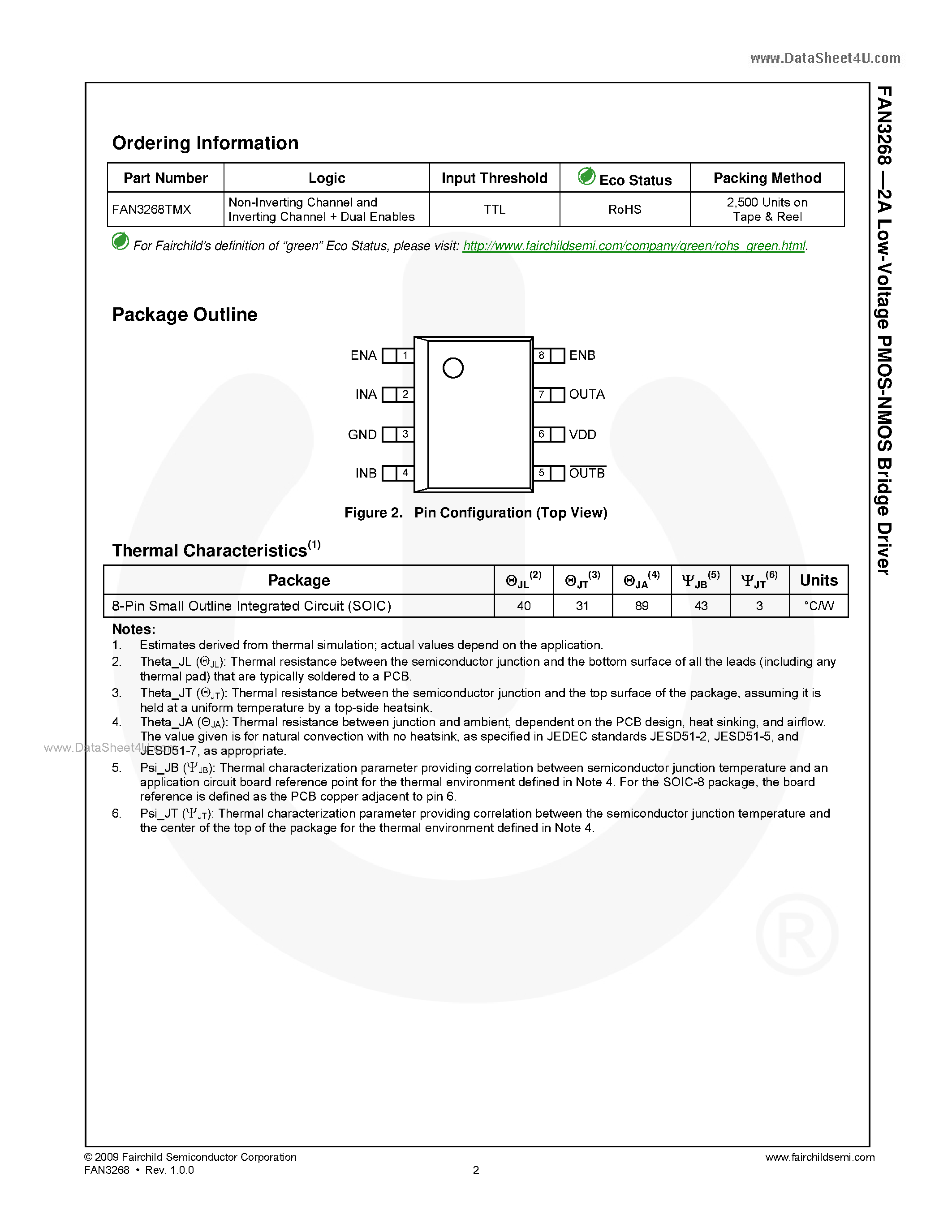 Datasheet FAN3268 - 2A Low-Voltage PMOS-NMOS Bridge Driver page 2