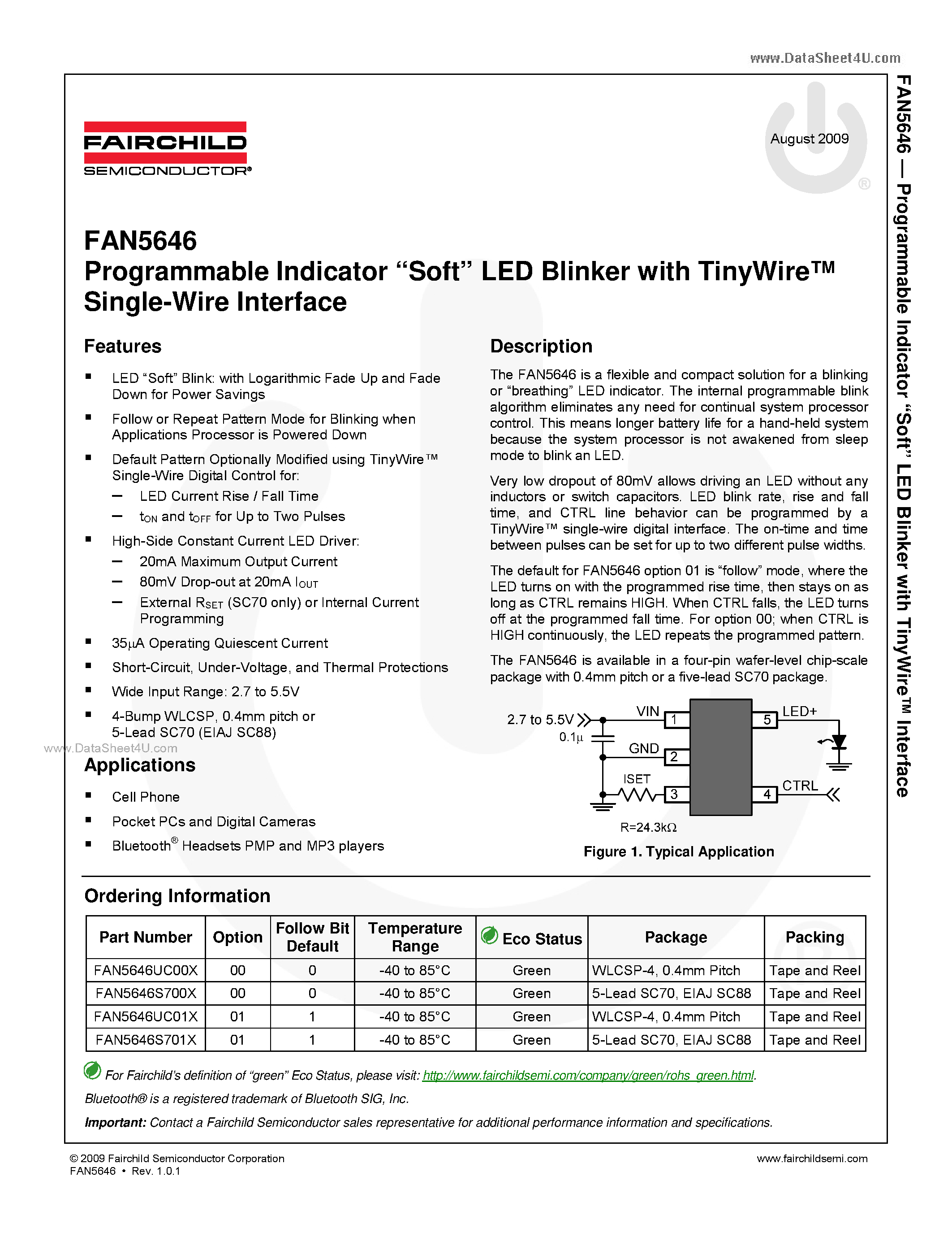 Даташит на микросхему FAN5646 страница 1 Даташит FAN5646 - LED Blinker страница 1