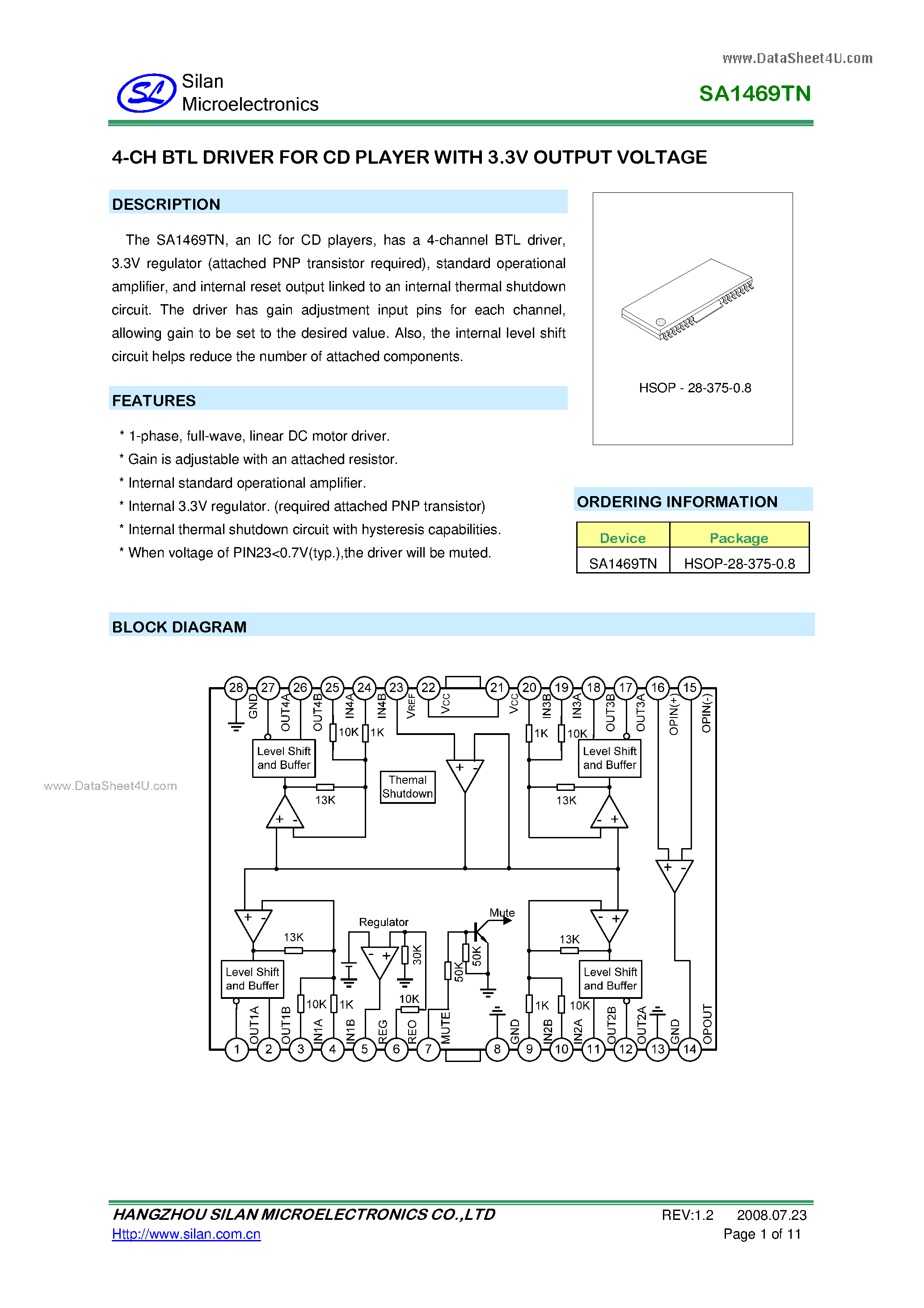 Datasheet SA1469TN - 4-CH BTL DRIVER page 1
