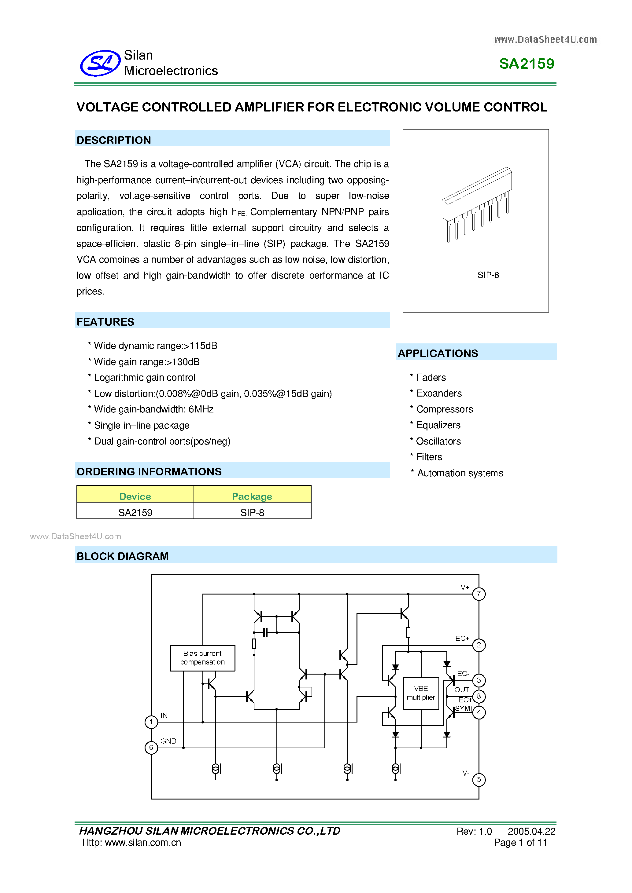 Даташит SA2159 - VOLTAGE CONTROLLED AMPLIFIER страница 1