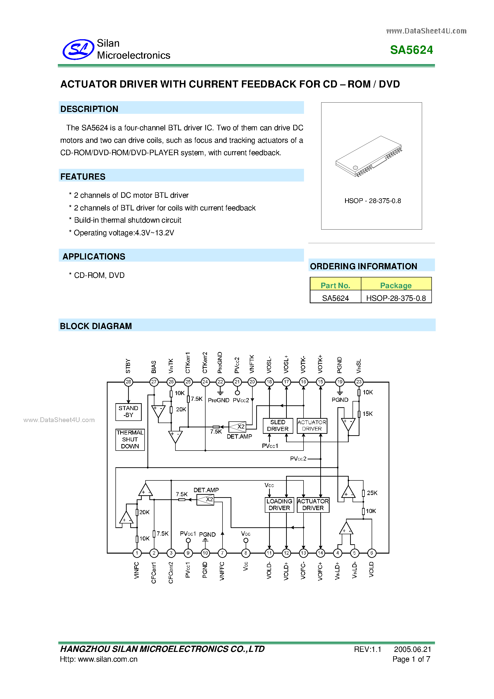 Даташит на микросхему SA5624 страница 1 Даташит SA5624 - ACTUATOR DRIVER страница 1