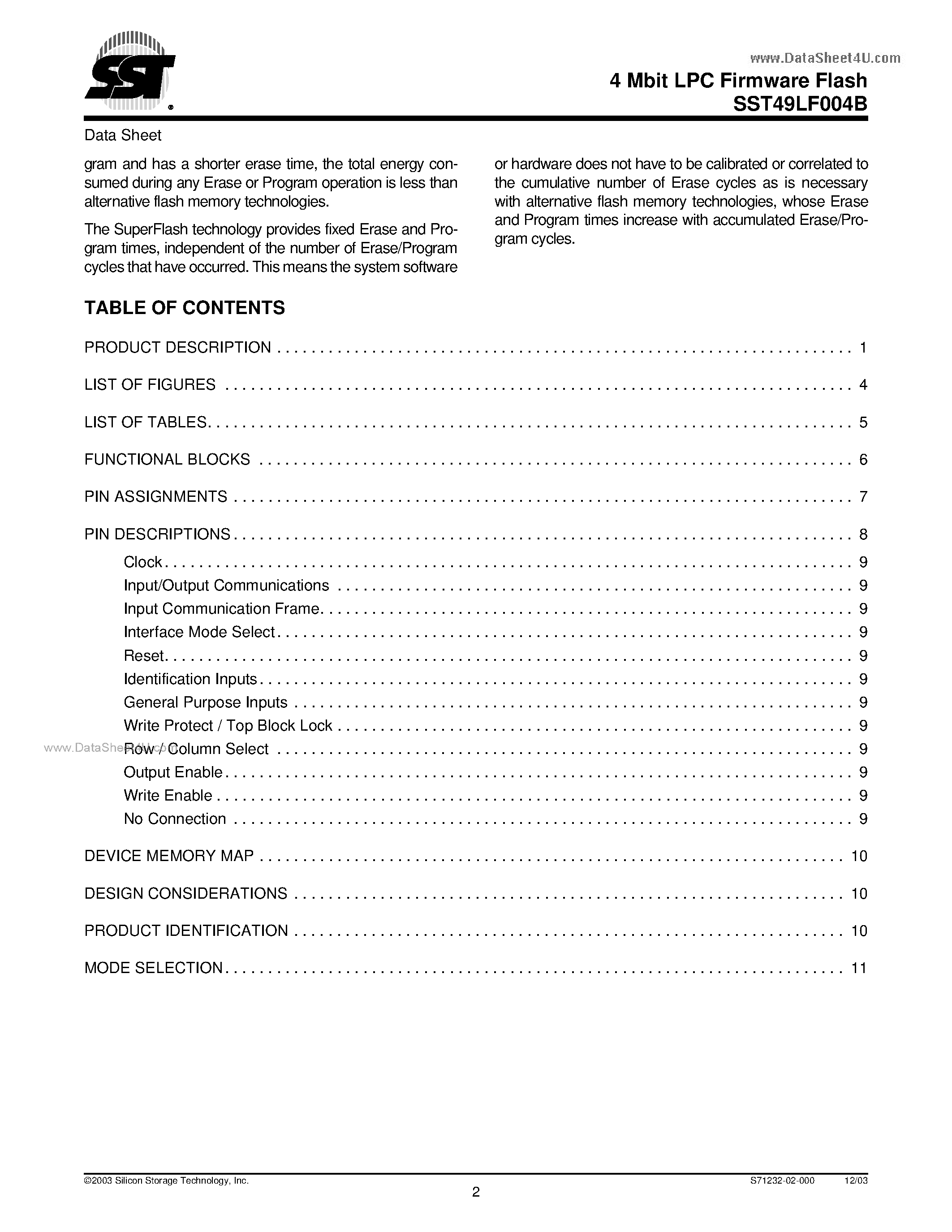 Даташит 49LF004B - Search -----> SST49LF004B страница 2