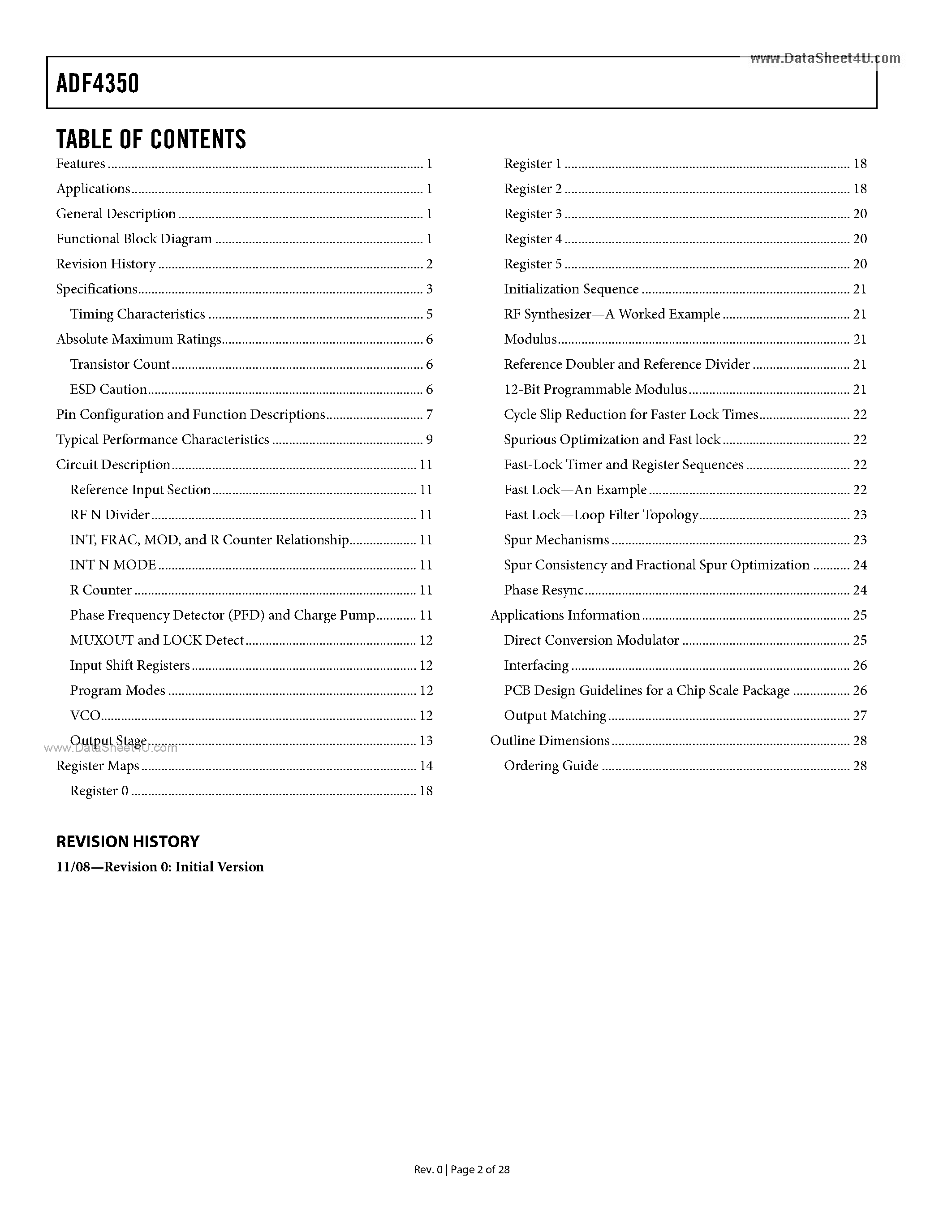 Даташит на микросхему ADF4350 страница 2 Даташит ADF4350 - Wideband Synthesizer страница 2