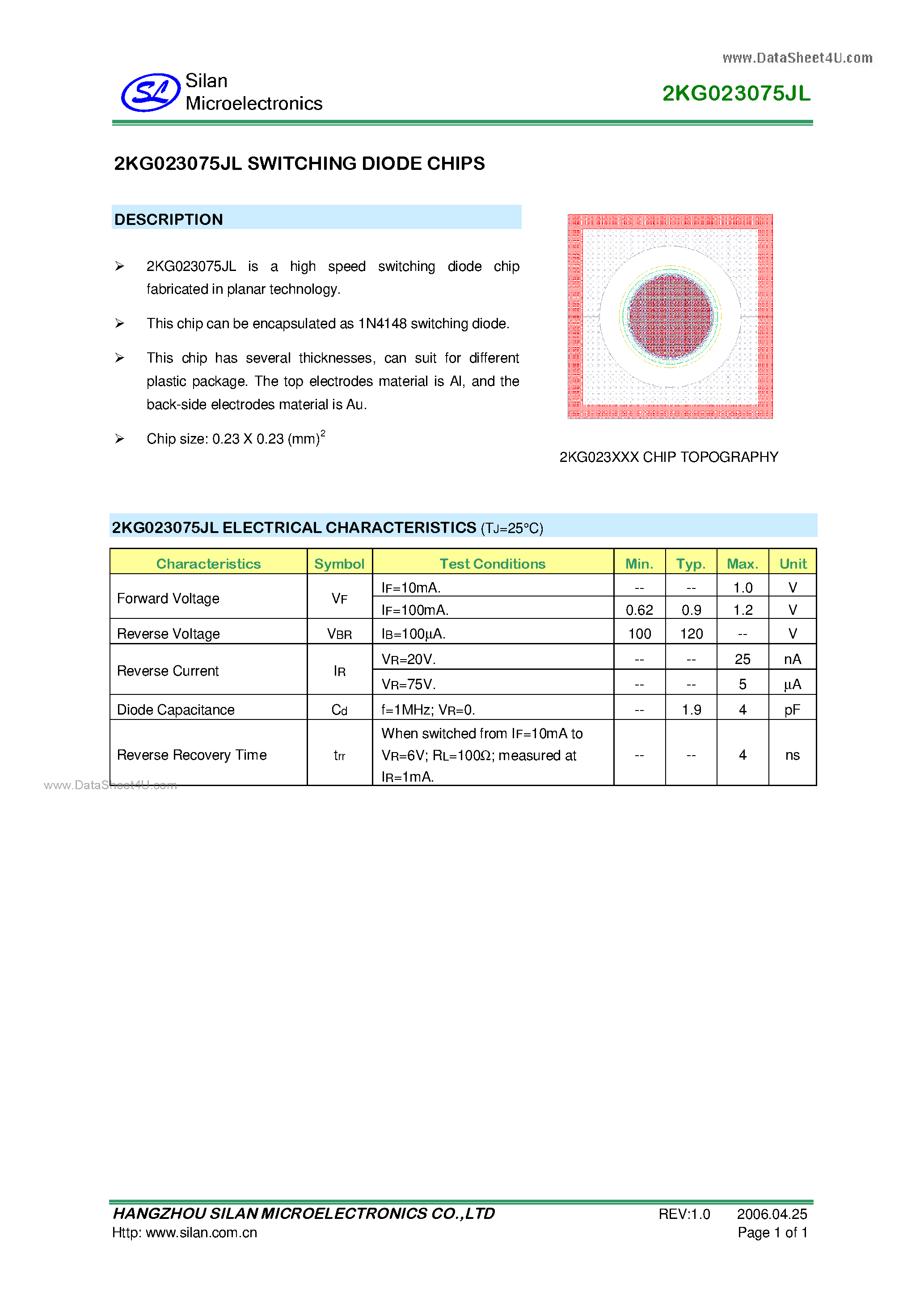 Datasheet 2KG023075JL page 1 Datasheet 2KG023075JL - SWITCHING DIODE CHIPS page 1