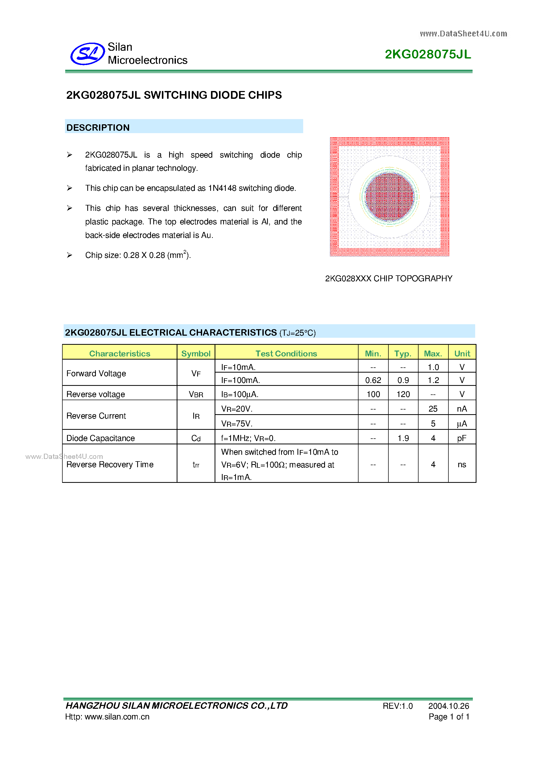 Datasheet 2KG028075JL page 1 Datasheet 2KG028075JL - SWITCHING DIODE CHIPS page 1