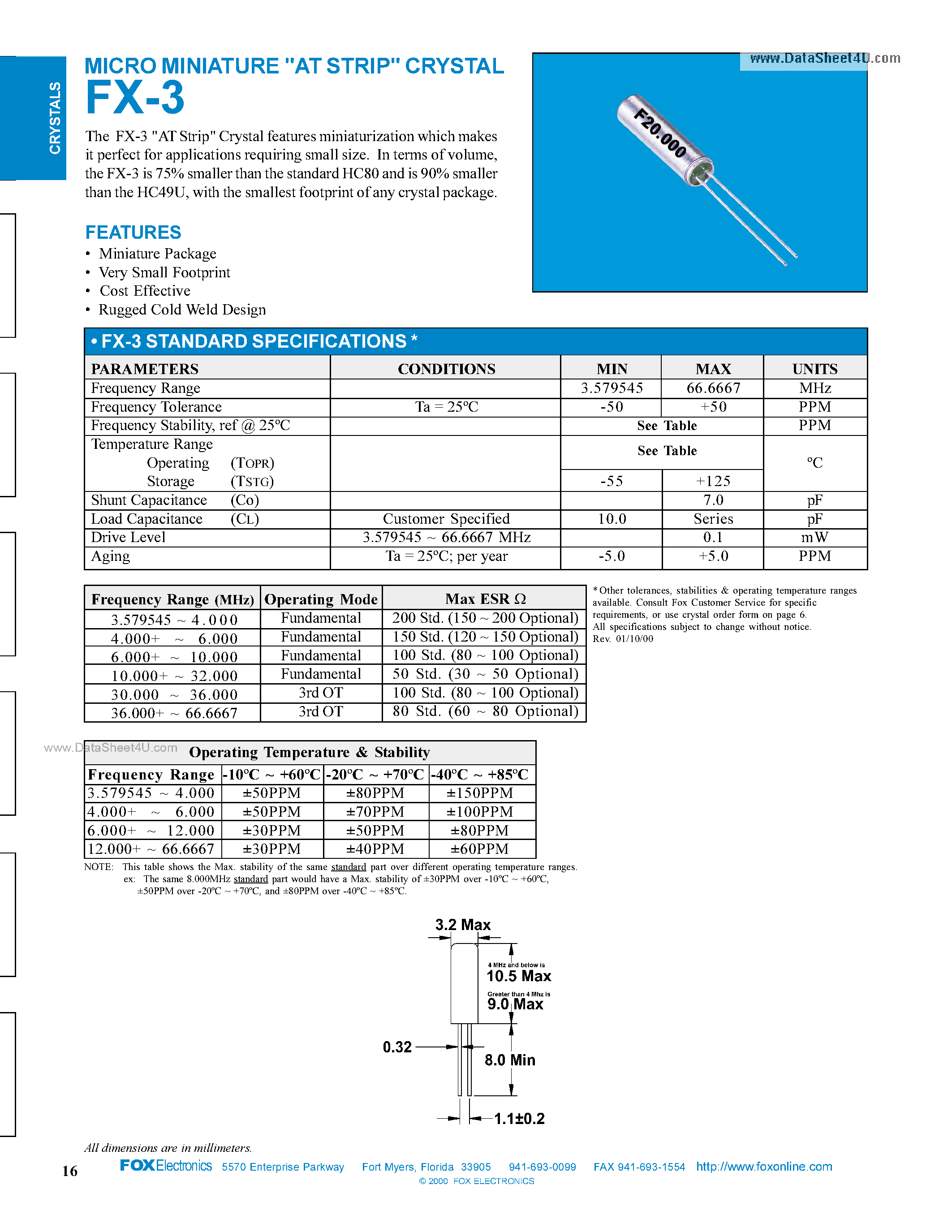 Datasheet FX-3 - MICRO MINIATURE AT STRIP CRYSTAL page 1