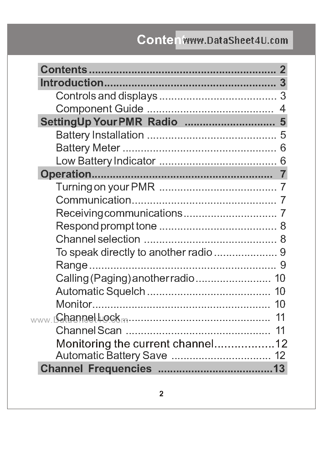 Datasheet FX-3 - 8 Channel 2-Way Radios Instruction Manual page 2