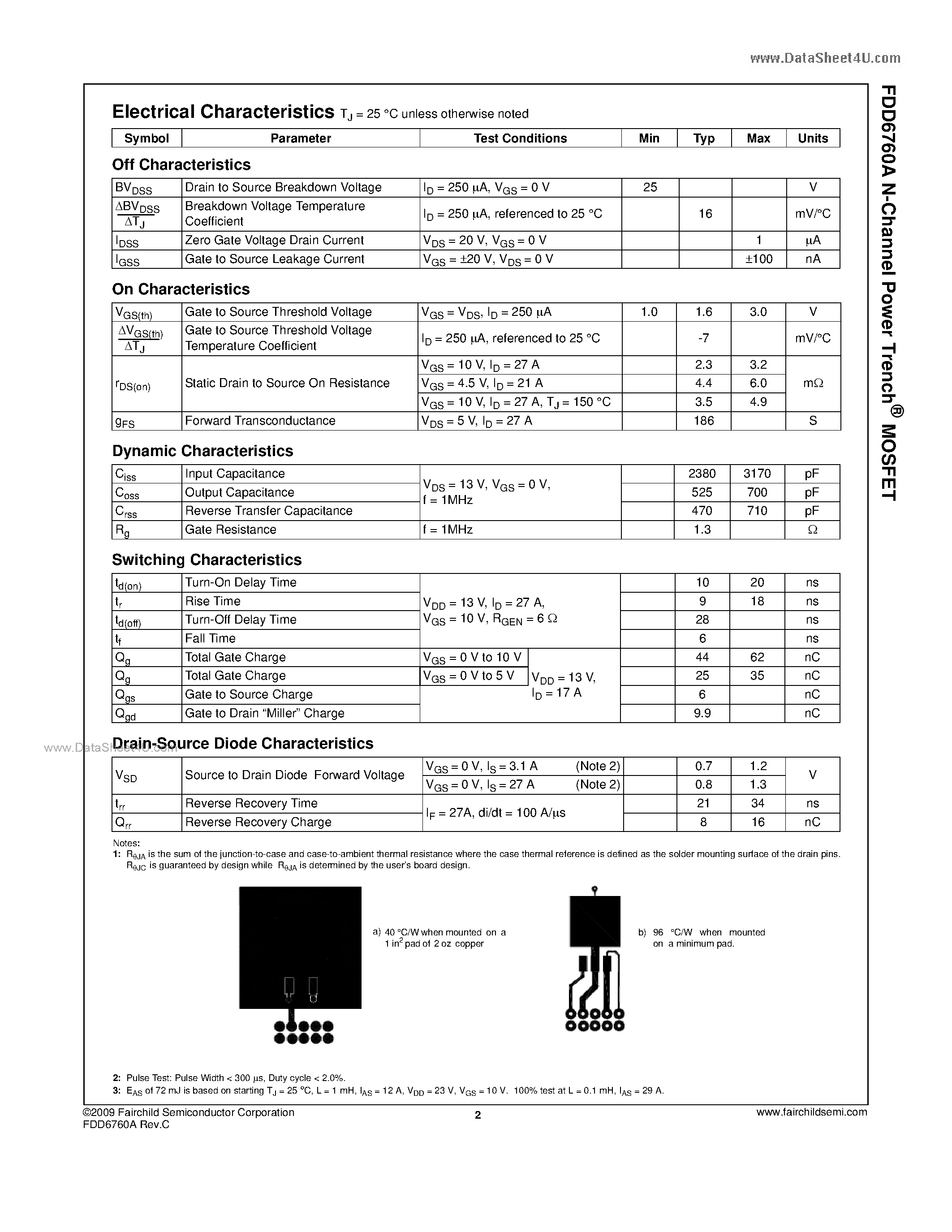 Datasheet FDD6760A page 2 Datasheet FDD6760A - N-Channel MOSFET page 2