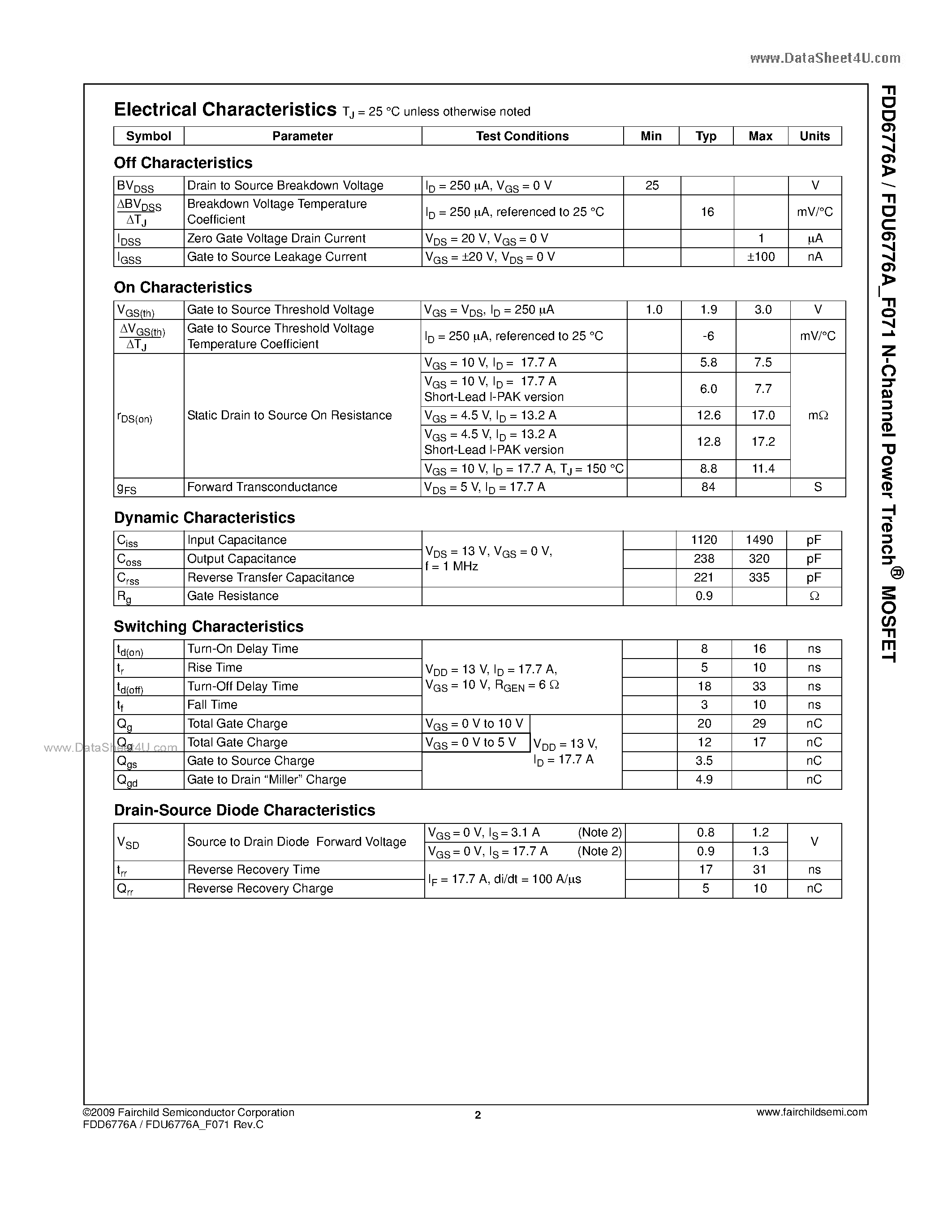 Datasheet FDU6776A - N-Channel MOSFET page 2