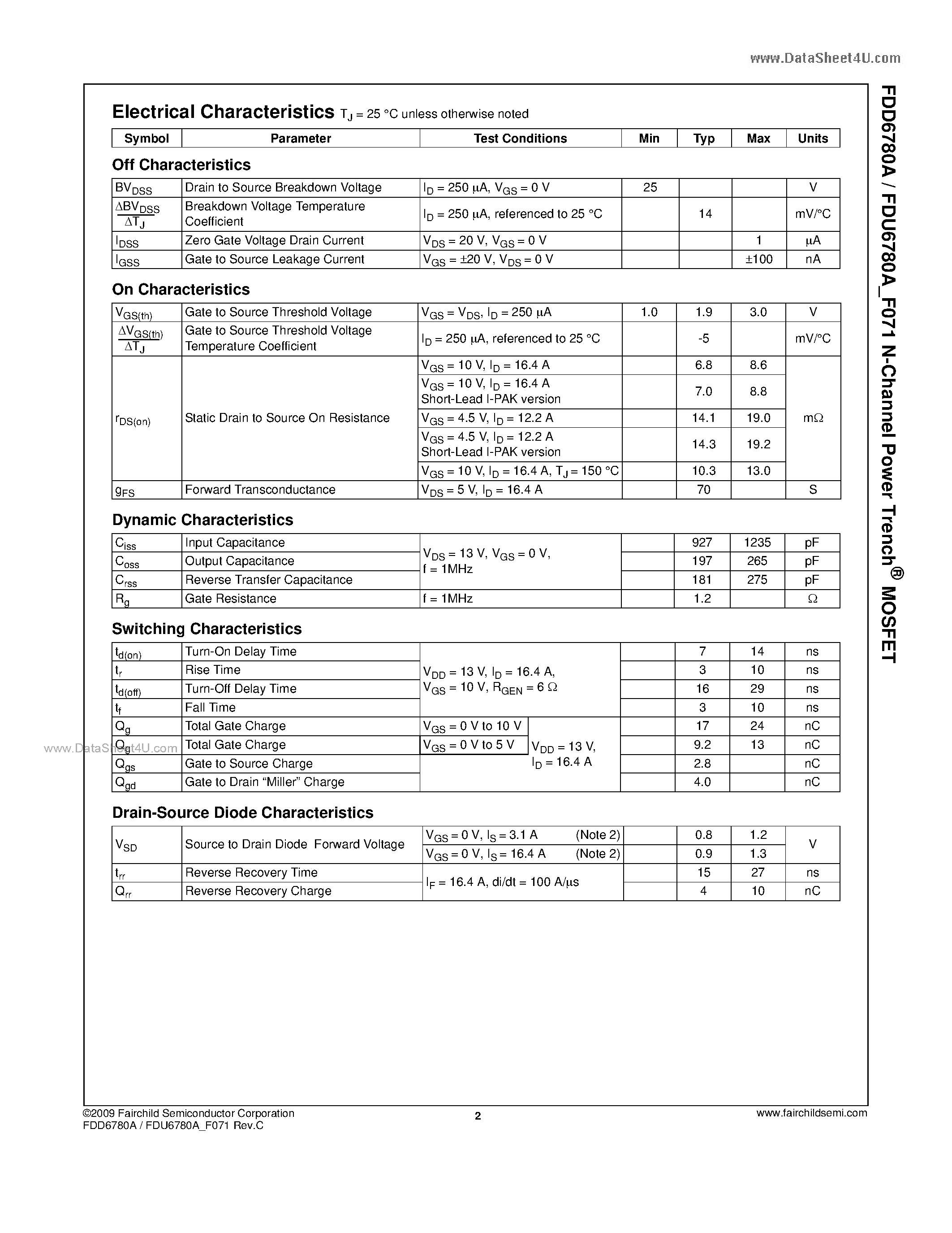Datasheet FDU6780A - N-Channel MOSFET page 2