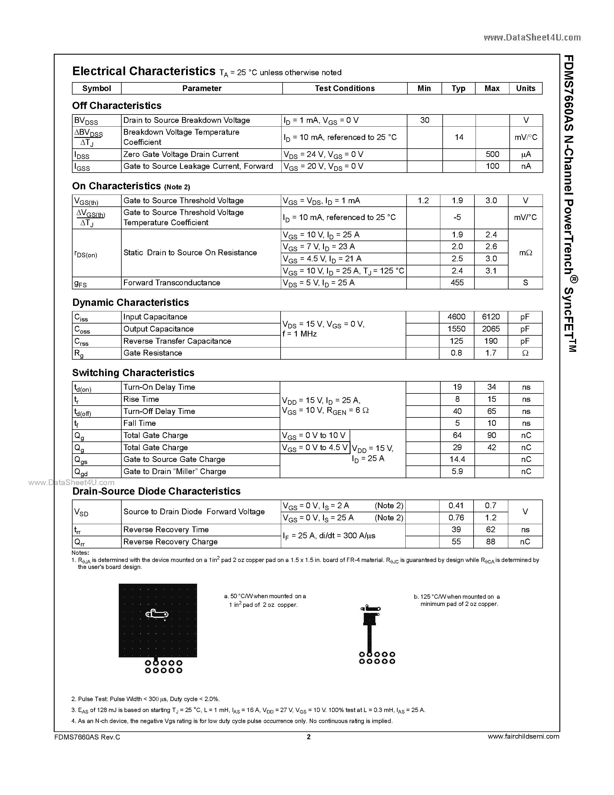 Datasheet FDMS7660AS - N-Channel MOSFET page 2