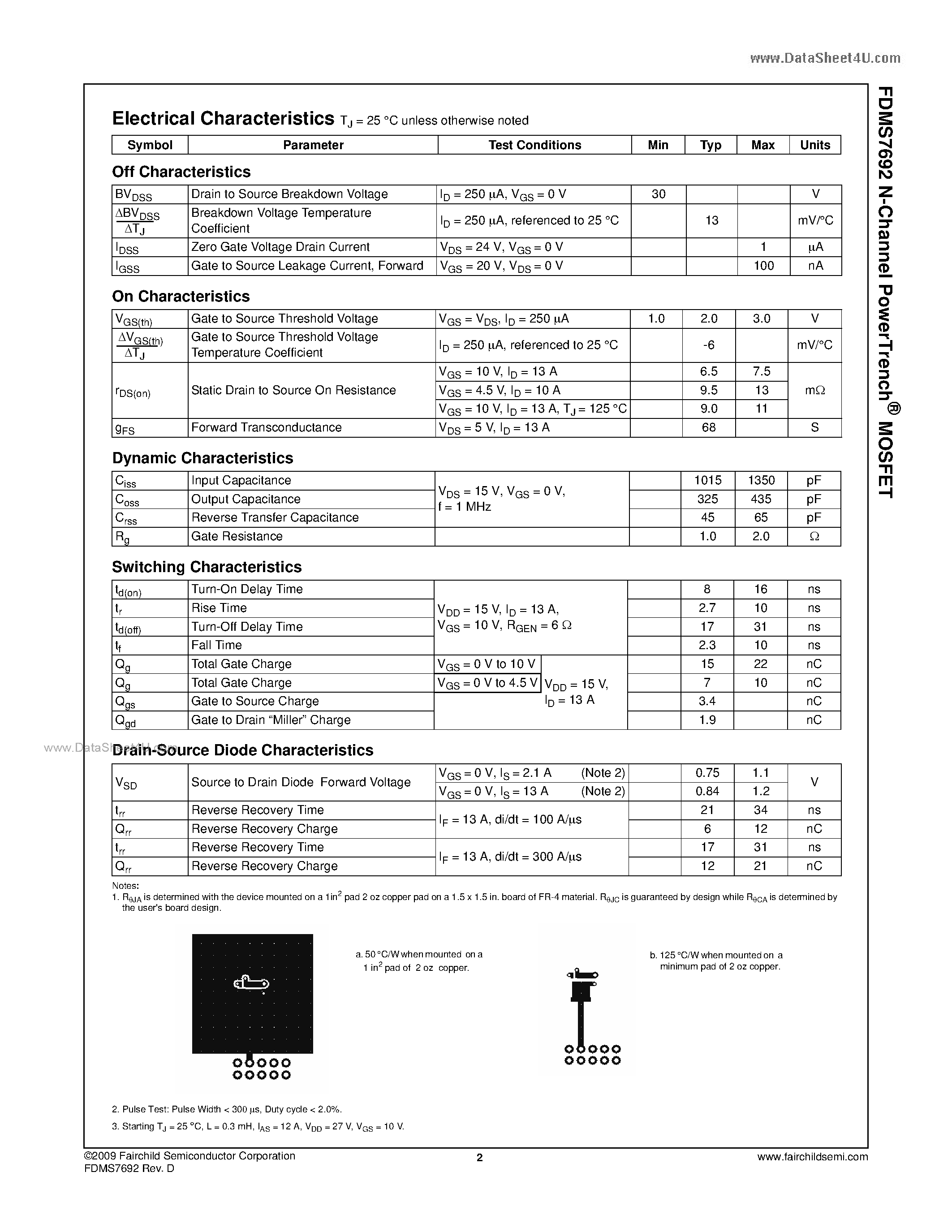 Datasheet FDMS7692 - N-Channel MOSFET page 2