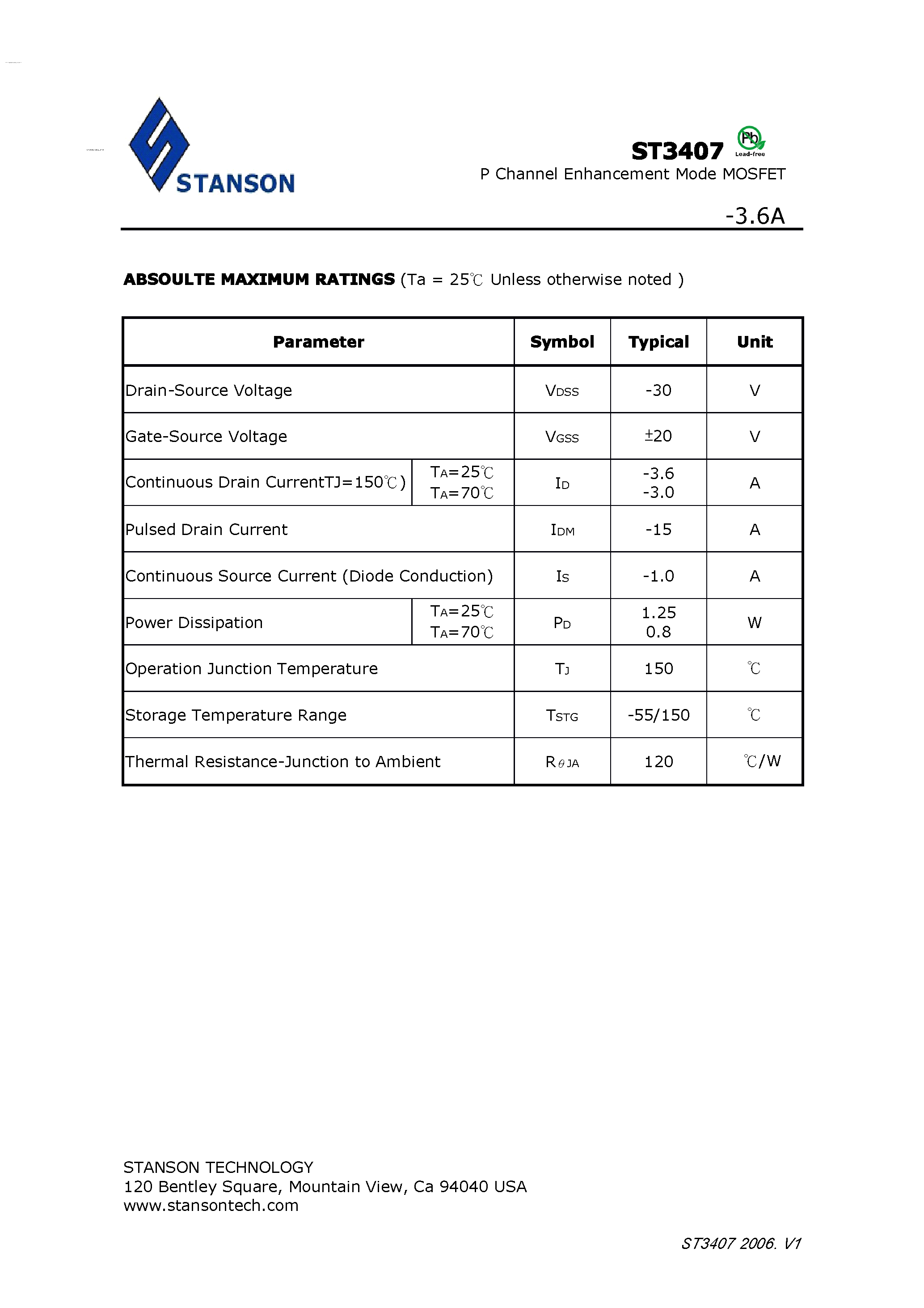 Даташит на микросхему ST3407 страница 2 Даташит ST3407 - P Channel Enhancement Mode MOSFET страница 2