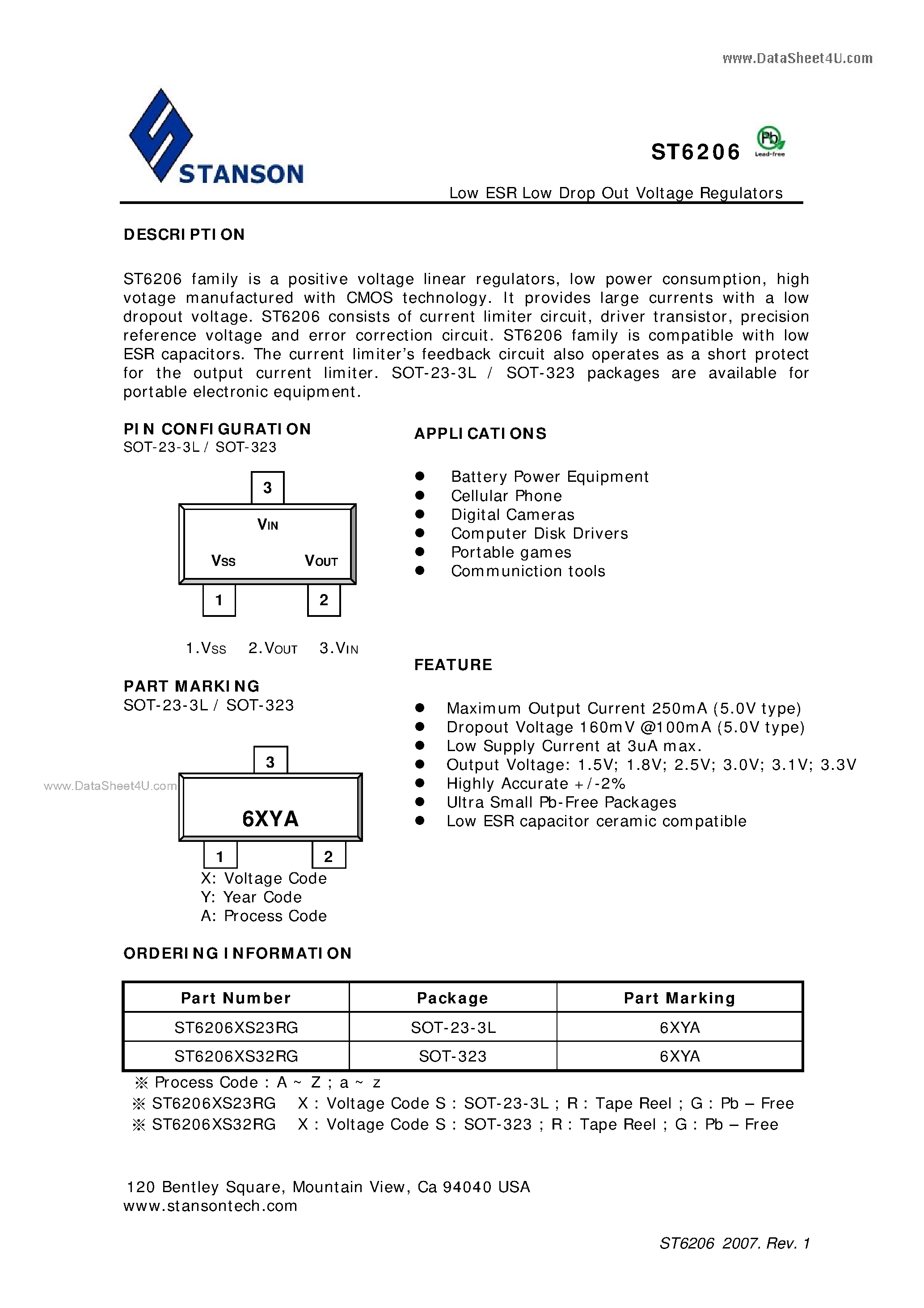 Даташит ST6206 - Low ESR Low Drop Out Voltage Regulators страница 1