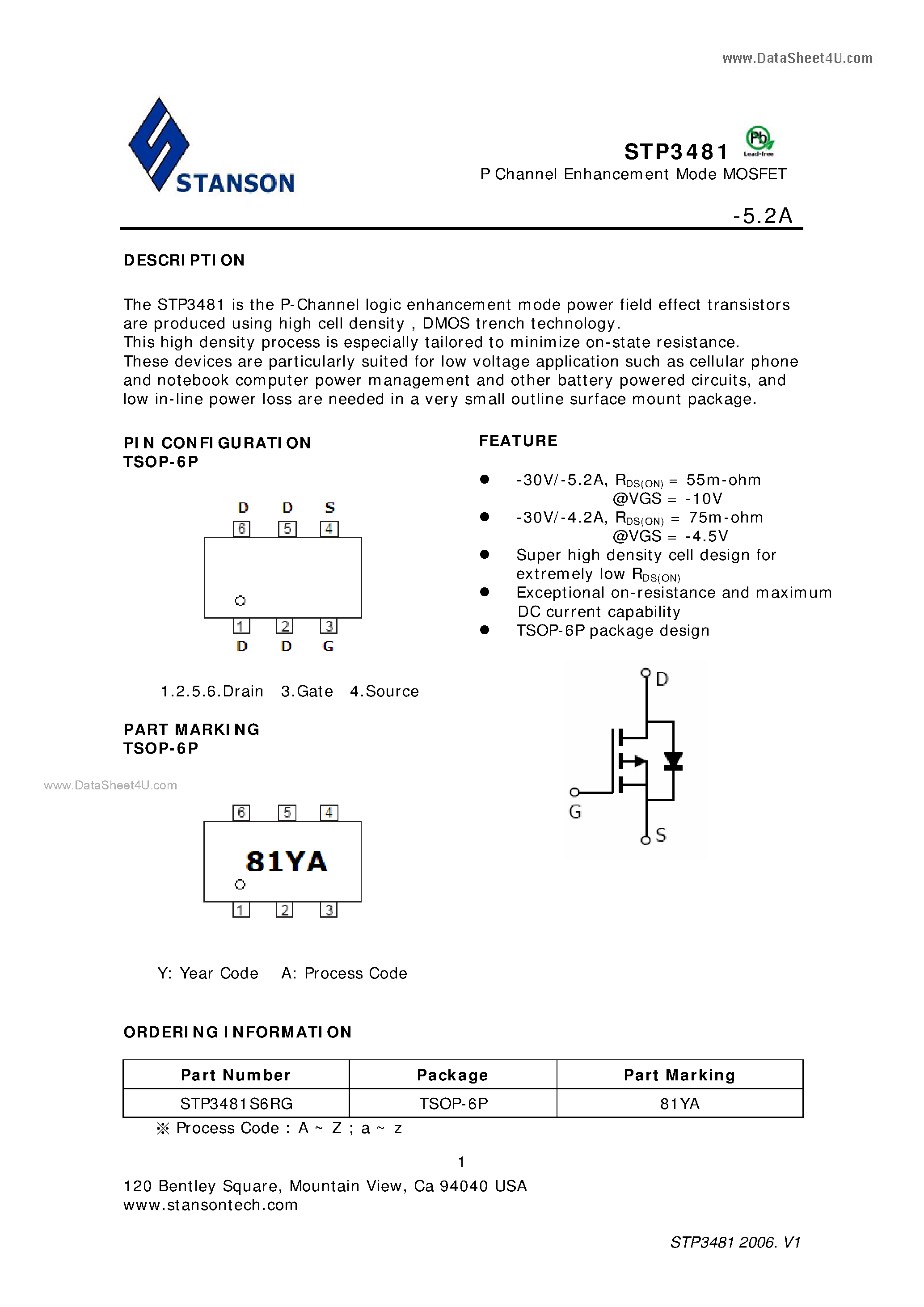 Datasheet STP3481 - P Channel Enhancement Mode MOSFET page 1