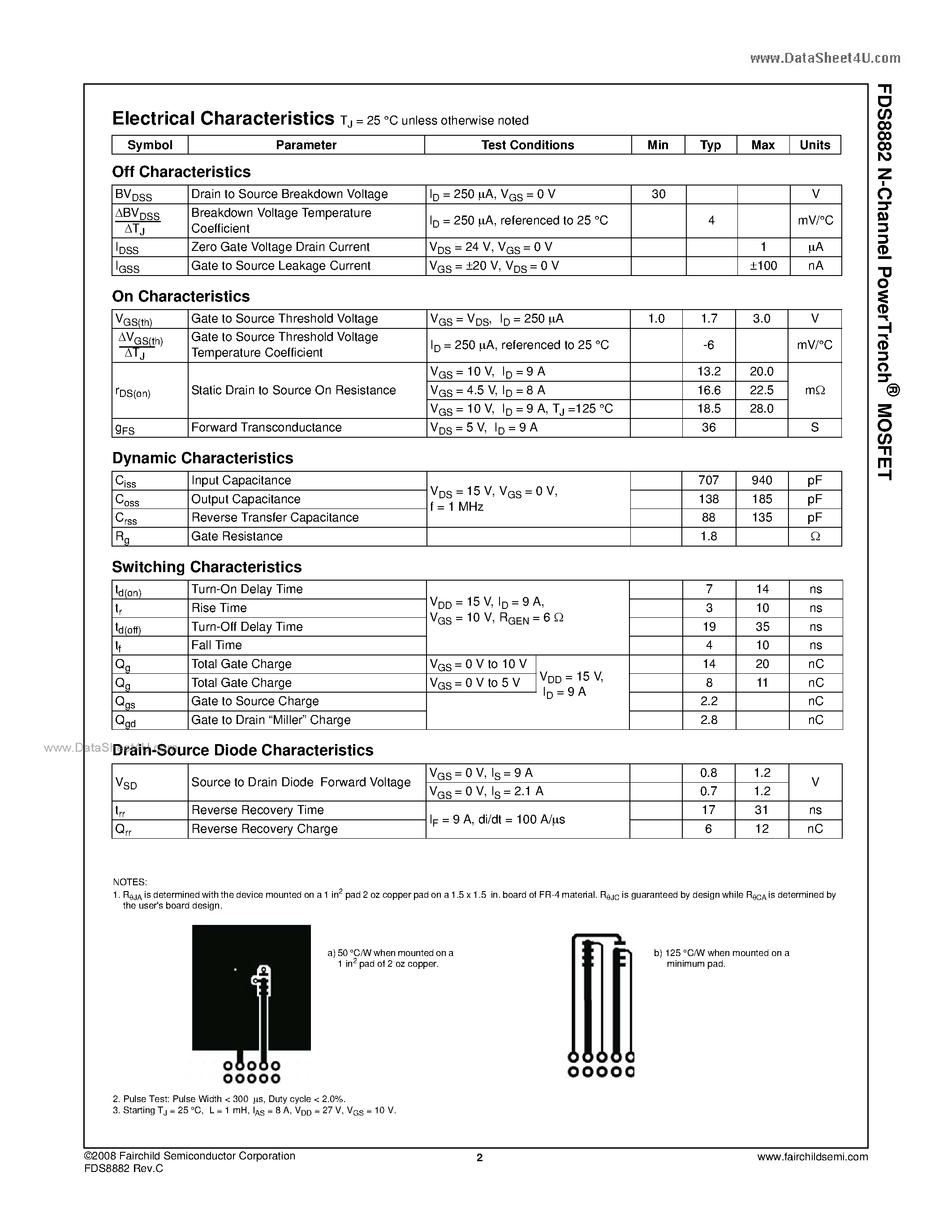 Даташит FDS8882 - N-Channel MOSFET страница 2