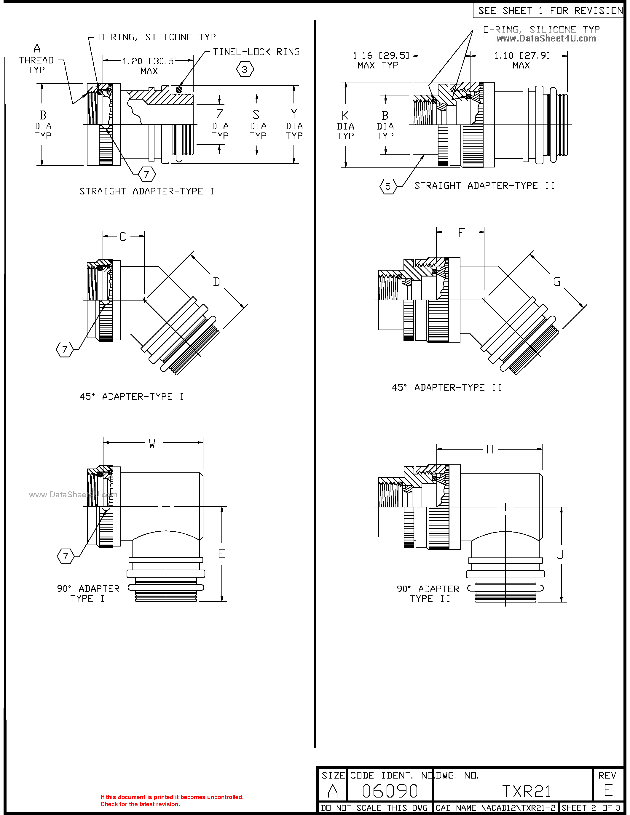 Datasheet TXR21 page 2 Datasheet TXR21 - Spin and Tinel Lock Adapters page 2
