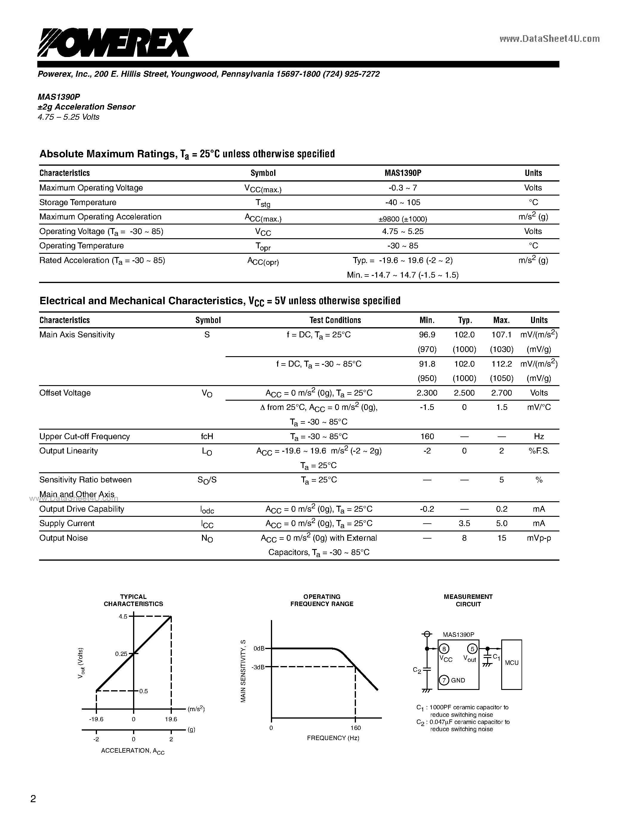 Datasheet MAS1390P - Intellimod Module Acceleration Sensor 4.75 5.25 Volts page 2