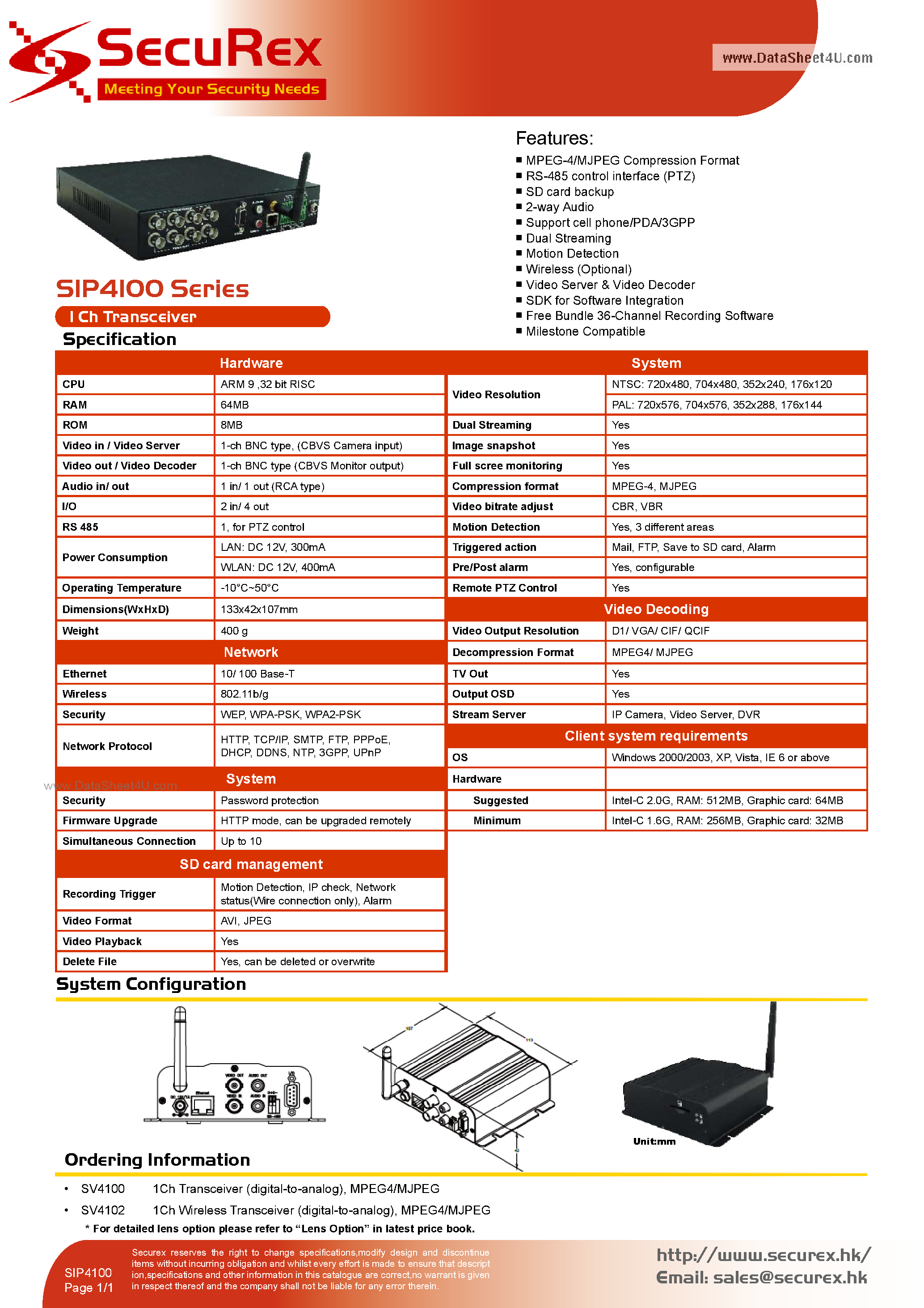 Datasheet SIP4100 page 1 Datasheet SIP4100 - 1 Ch Transceiver page 1