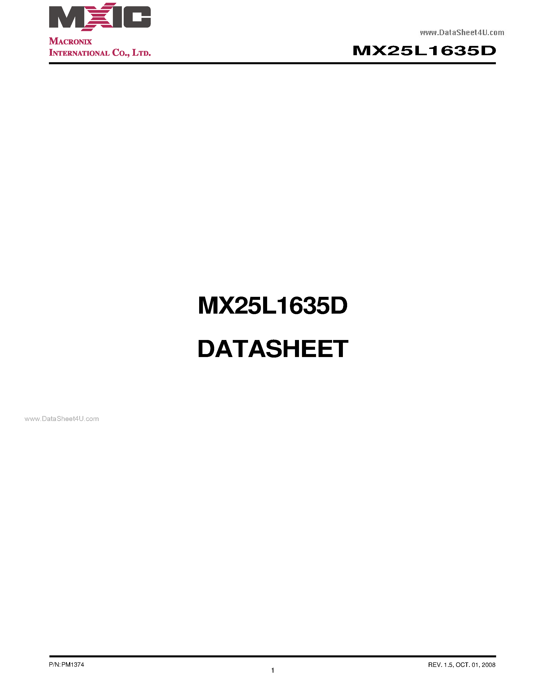 Datasheet MX25L1635D - 16M-BIT [x 1/x 2/x 4] CMOS SERIAL FLASH page 1