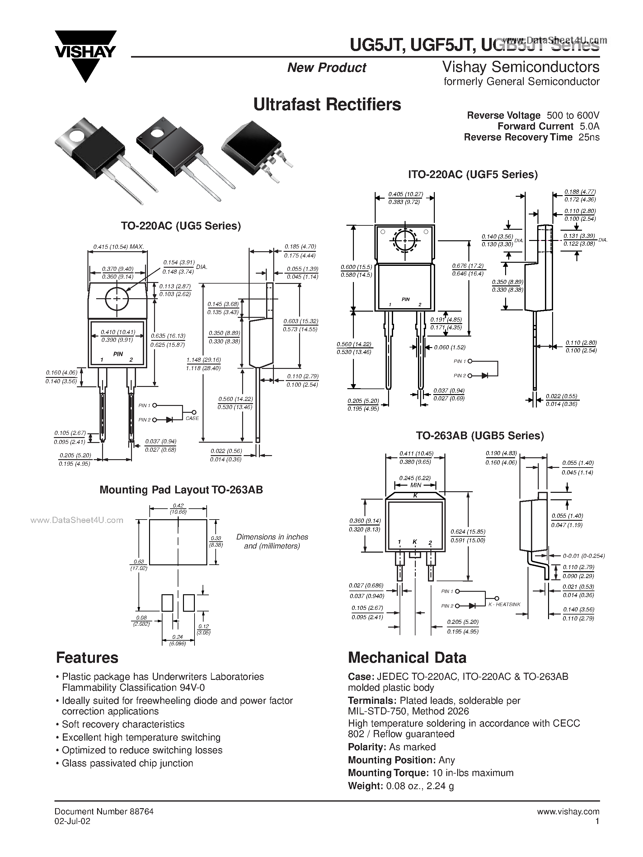 Datasheet UGF5HT - Ultrafast Rectifiers page 1