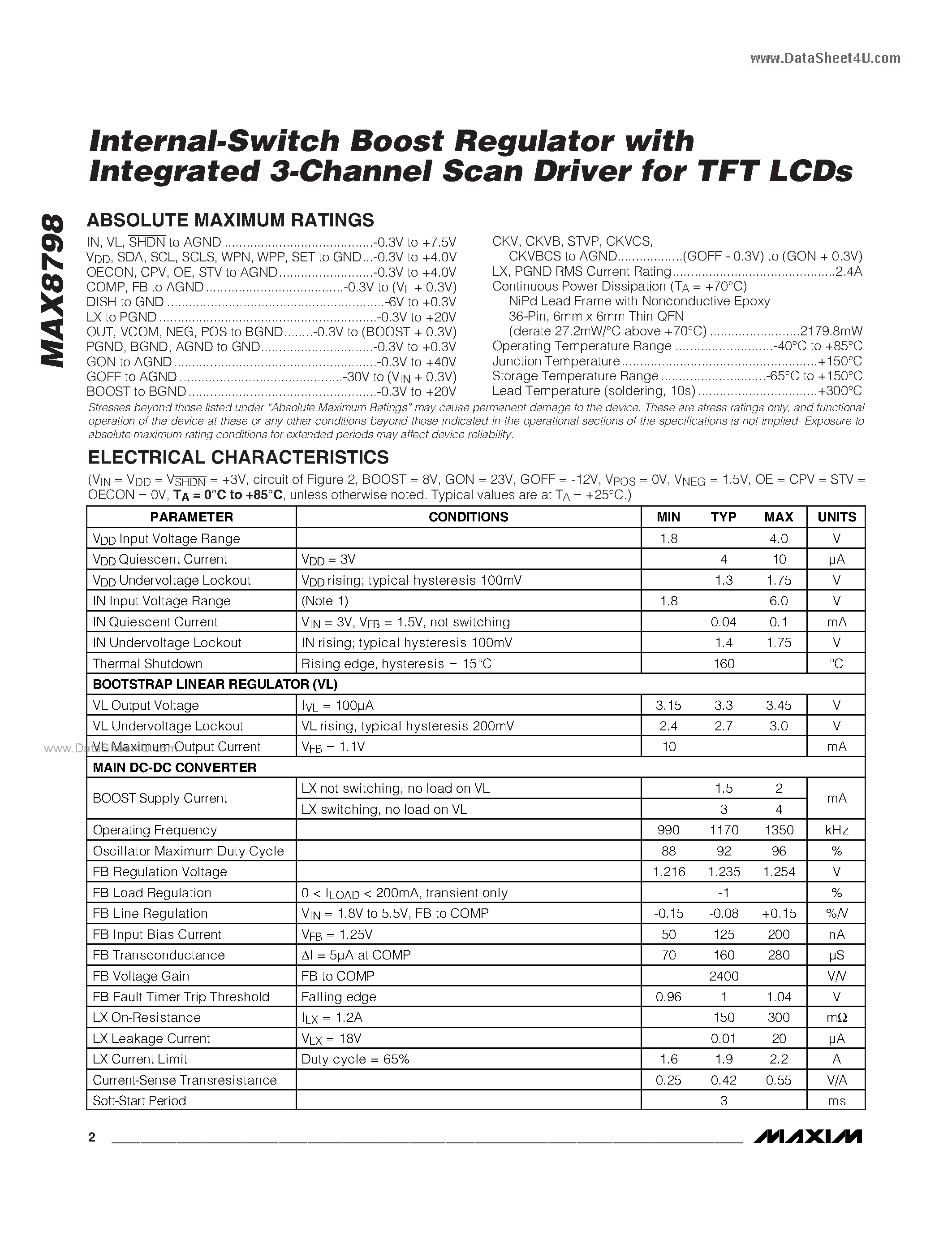 Datasheet MAX8798 - Internal-Switch Boost Regulator page 2