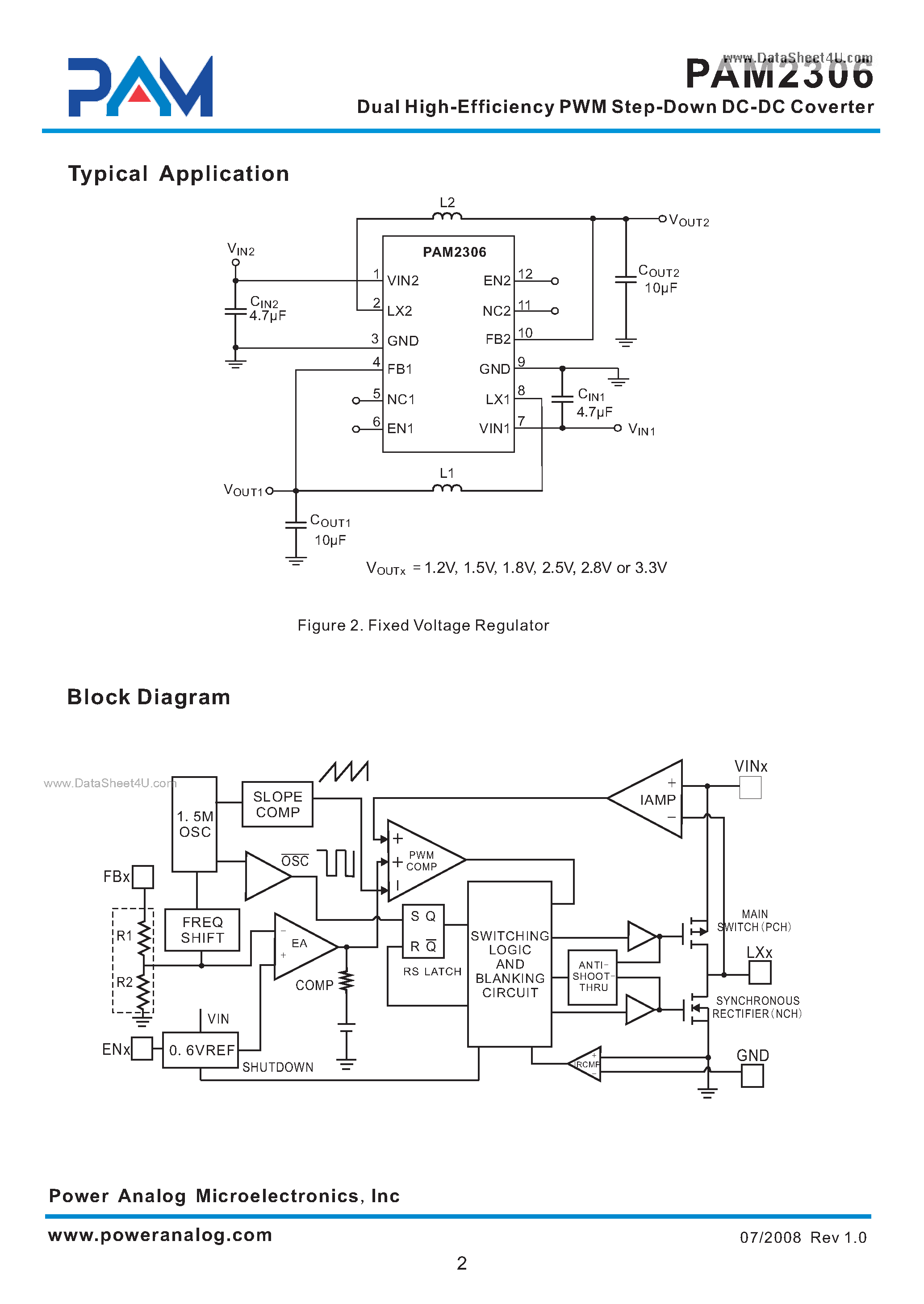 Datasheet PAM2306 - Dual High-Efficiency PWM Step-Down DC-DC Coverter page 2