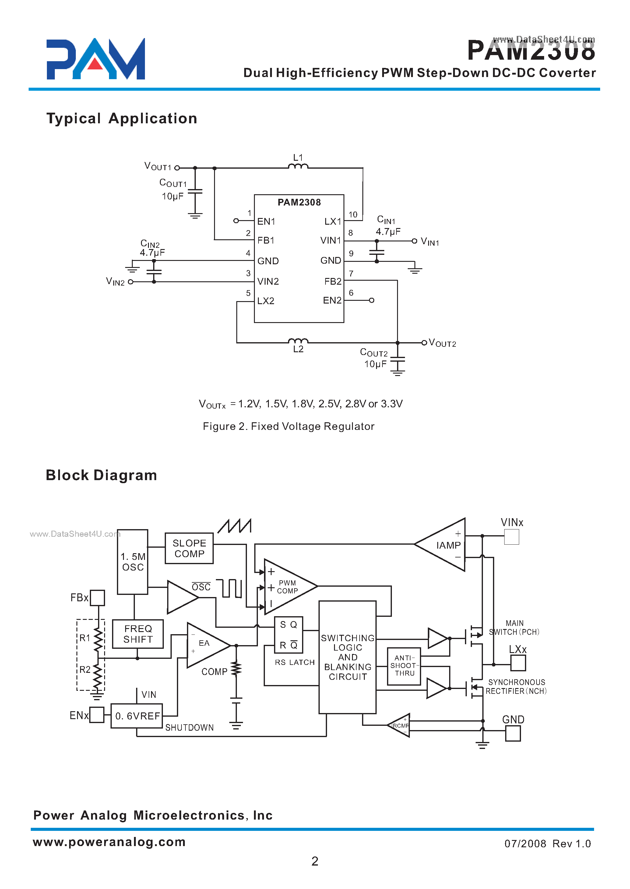 Datasheet PAM2308 - Dual High-Efficiency PWM Step-Down DC-DC Coverter page 2