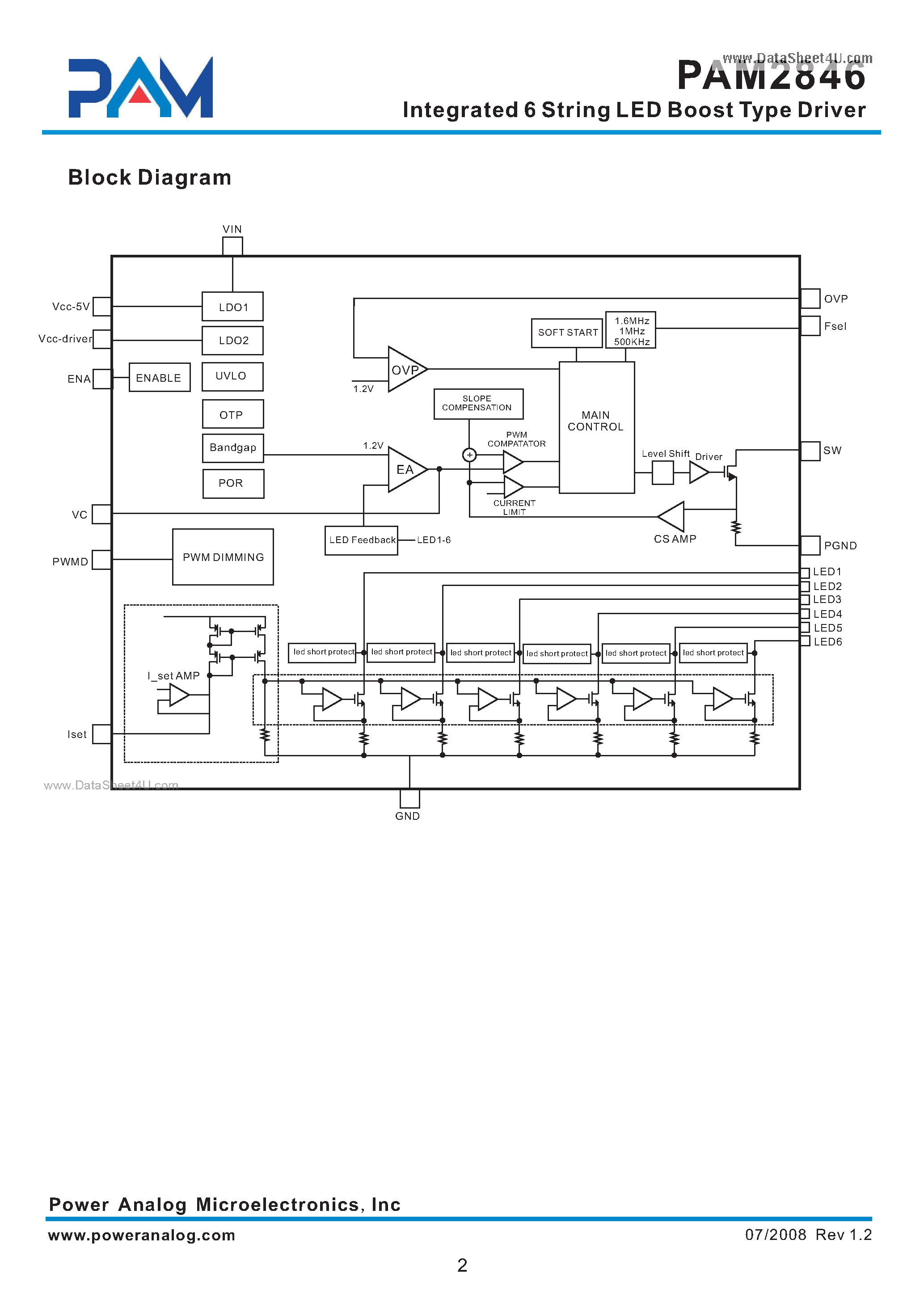 Datasheet PAM2846 - Integrated 6 String LED Boost Type Driver page 2