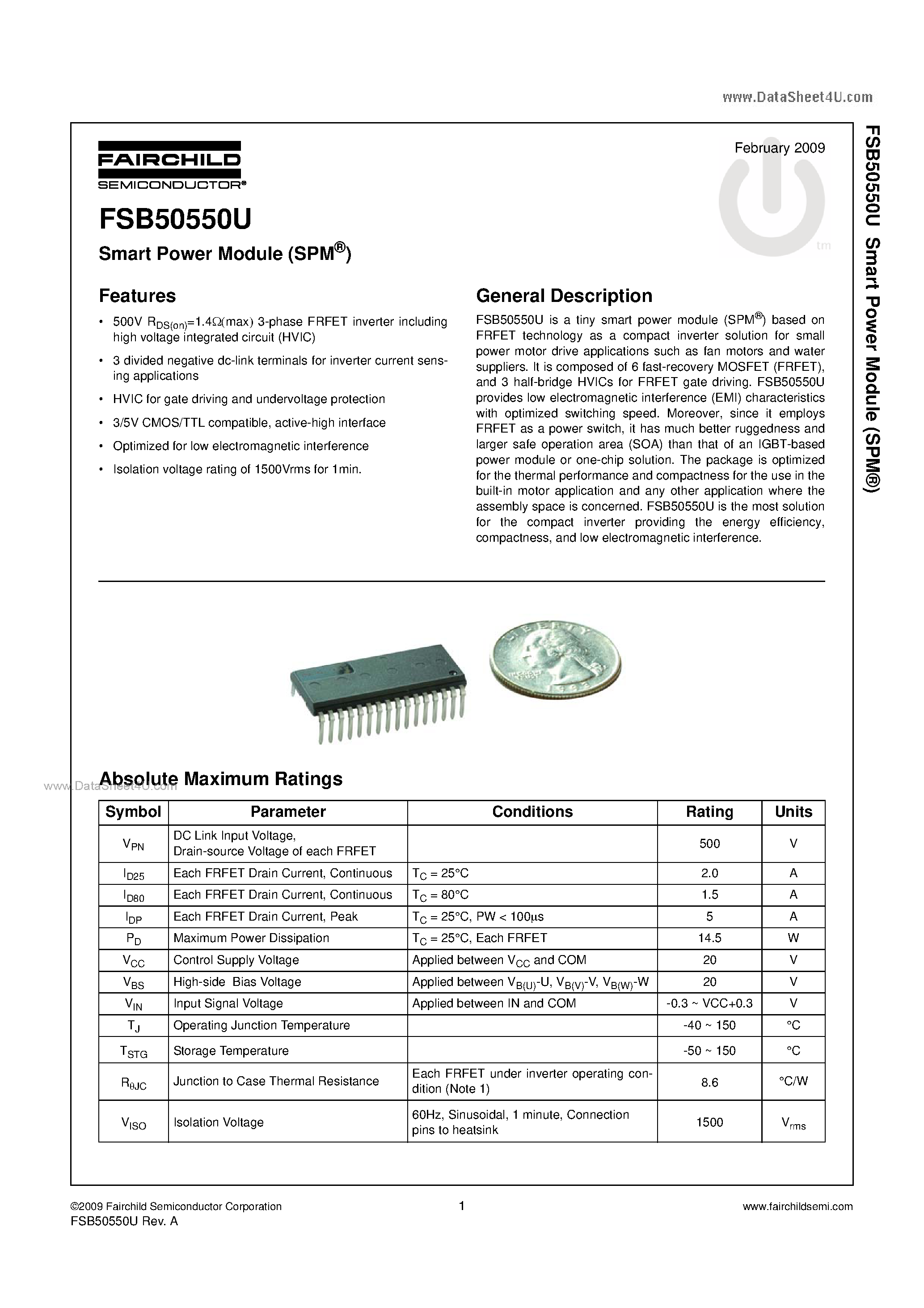 Даташит FSB50550U - Smart Power Module страница 1
