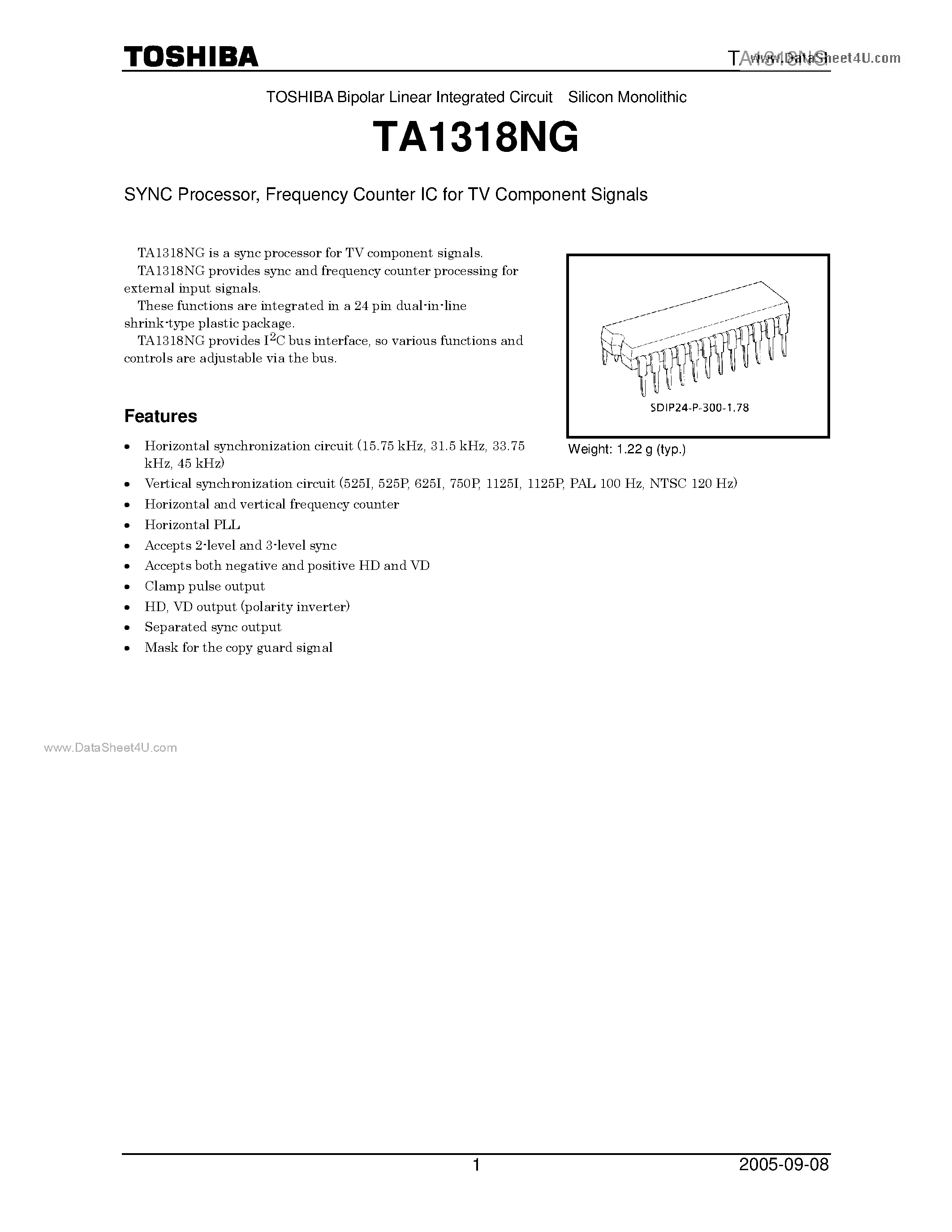Datasheet TA1318NG - Frequency Counter IC page 1