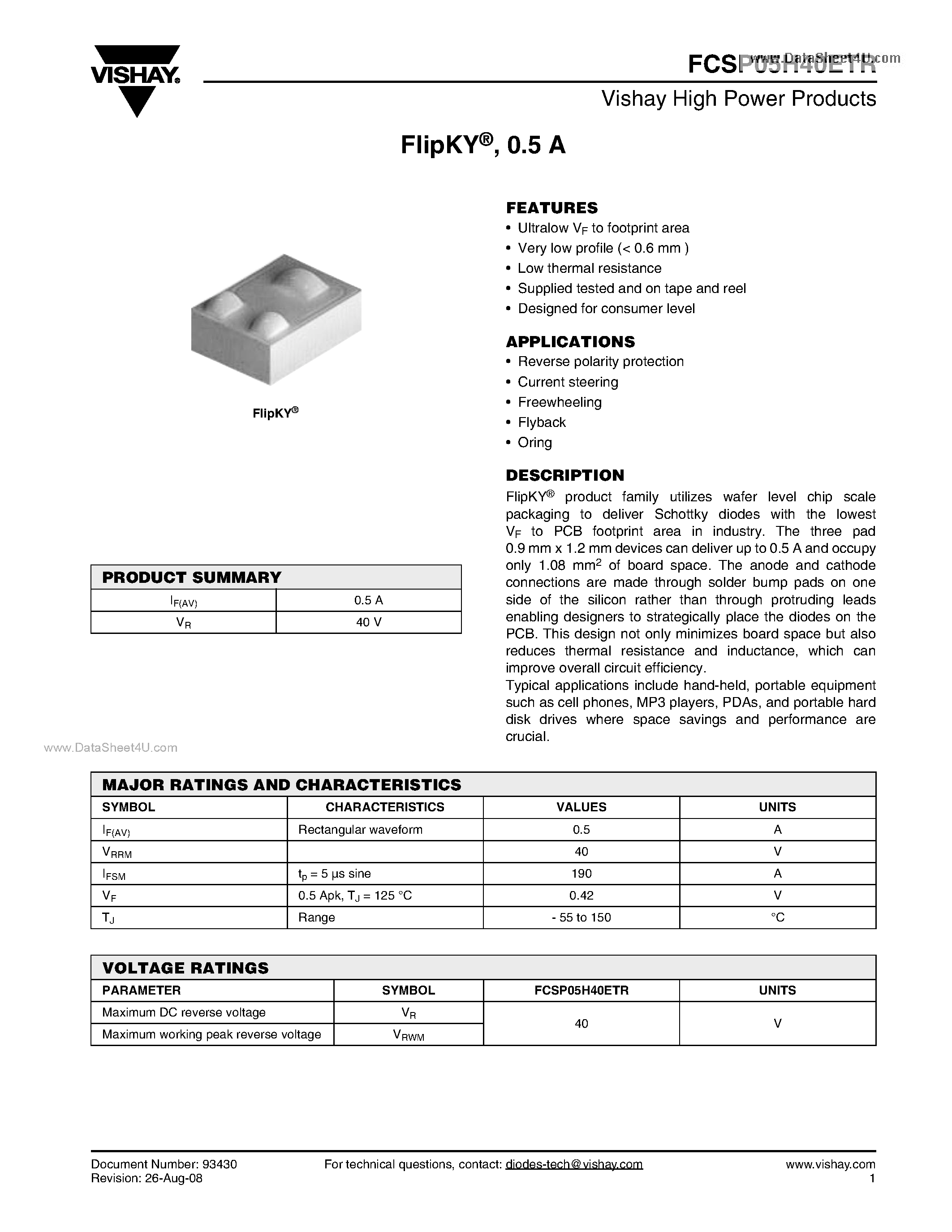 Даташит на микросхему FCSP05H40ETR страница 1 Даташит FCSP05H40ETR - chip scale packaging to deliver Schottky diodes страница 1