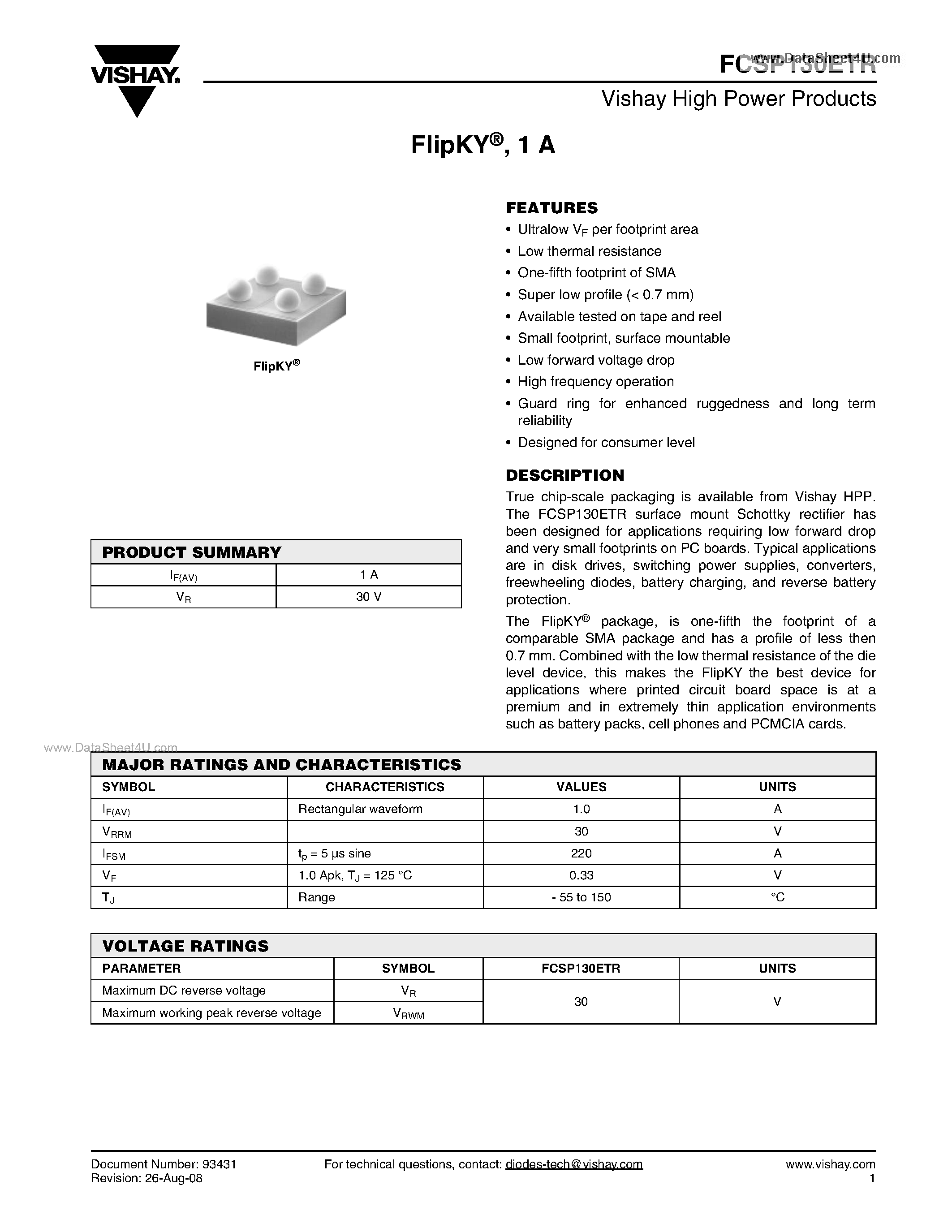 Datasheet FCSP130ETR page 1 Datasheet FCSP130ETR - Chip Scale Package Schottky Barrier Rectifier page 1